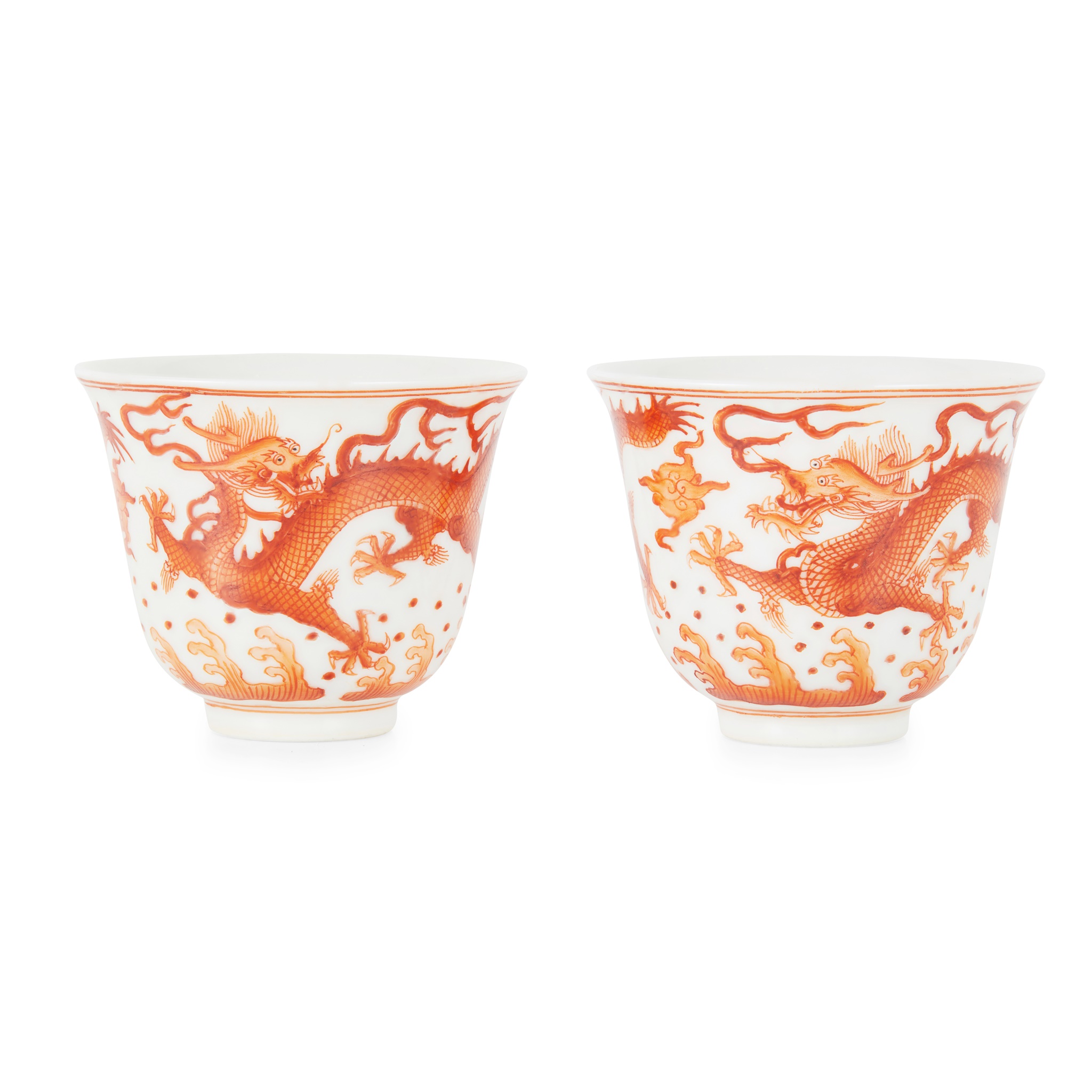 PAIR OF IRON-RED DECORATED 'DRAGON' CUPS