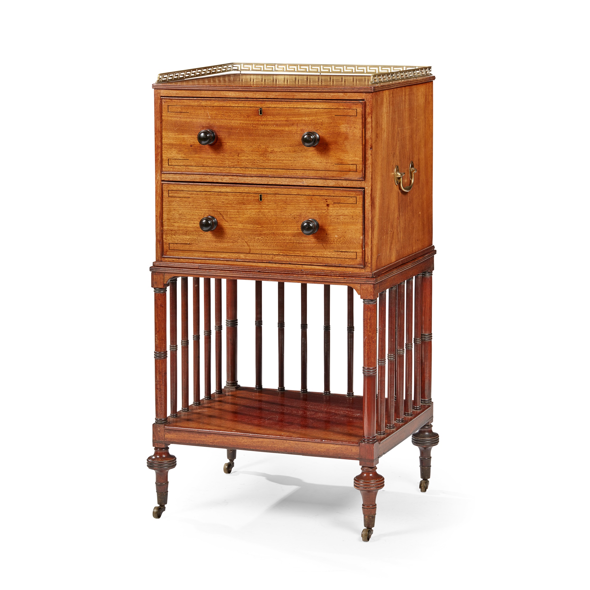 REGENCY MAHOGANY, EBONY, AND BRASS WHATNOT