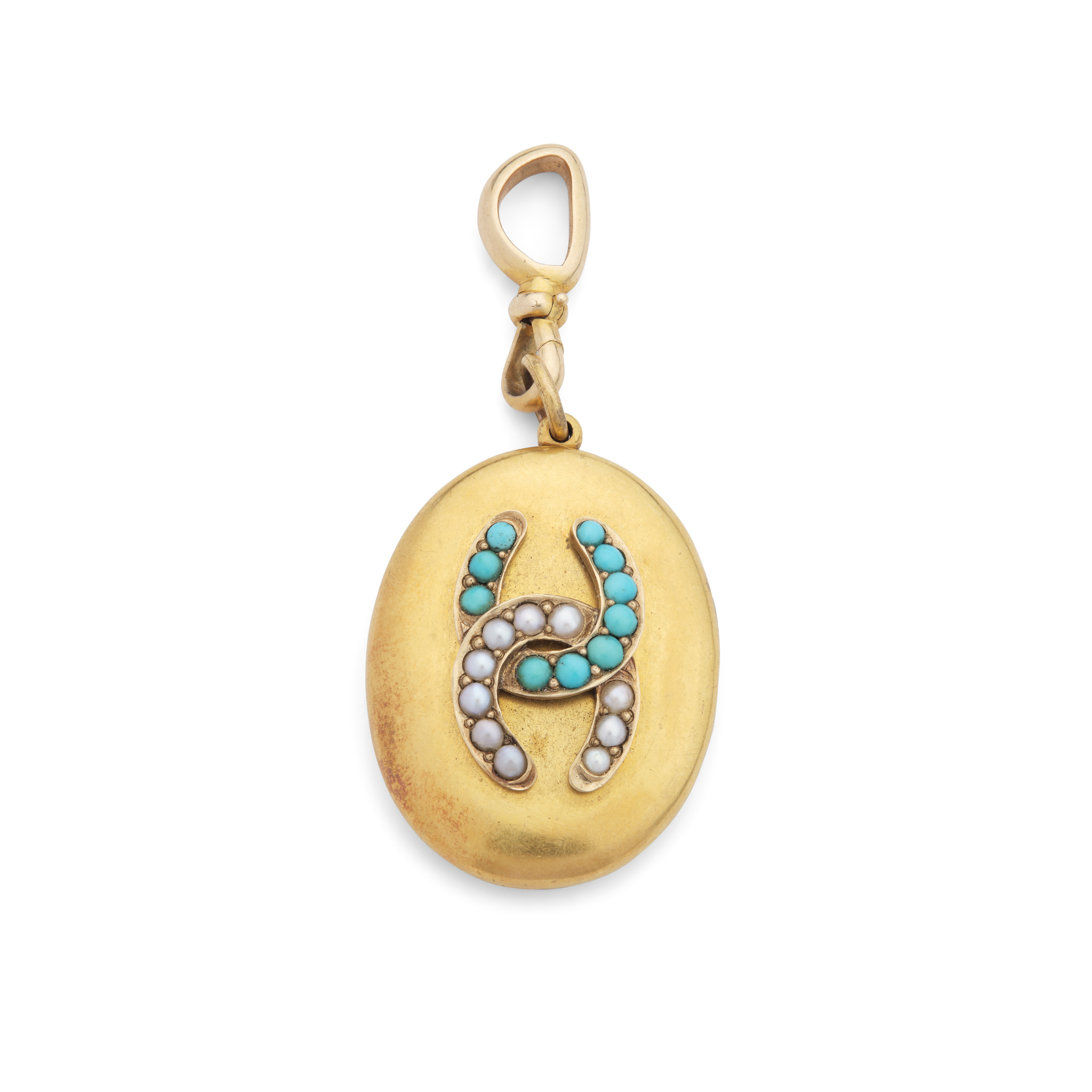A late 19th century turquoise and seed pearl locket