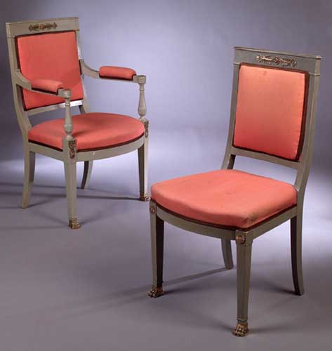A set of six 19th century Empire-style painted dining chairs
