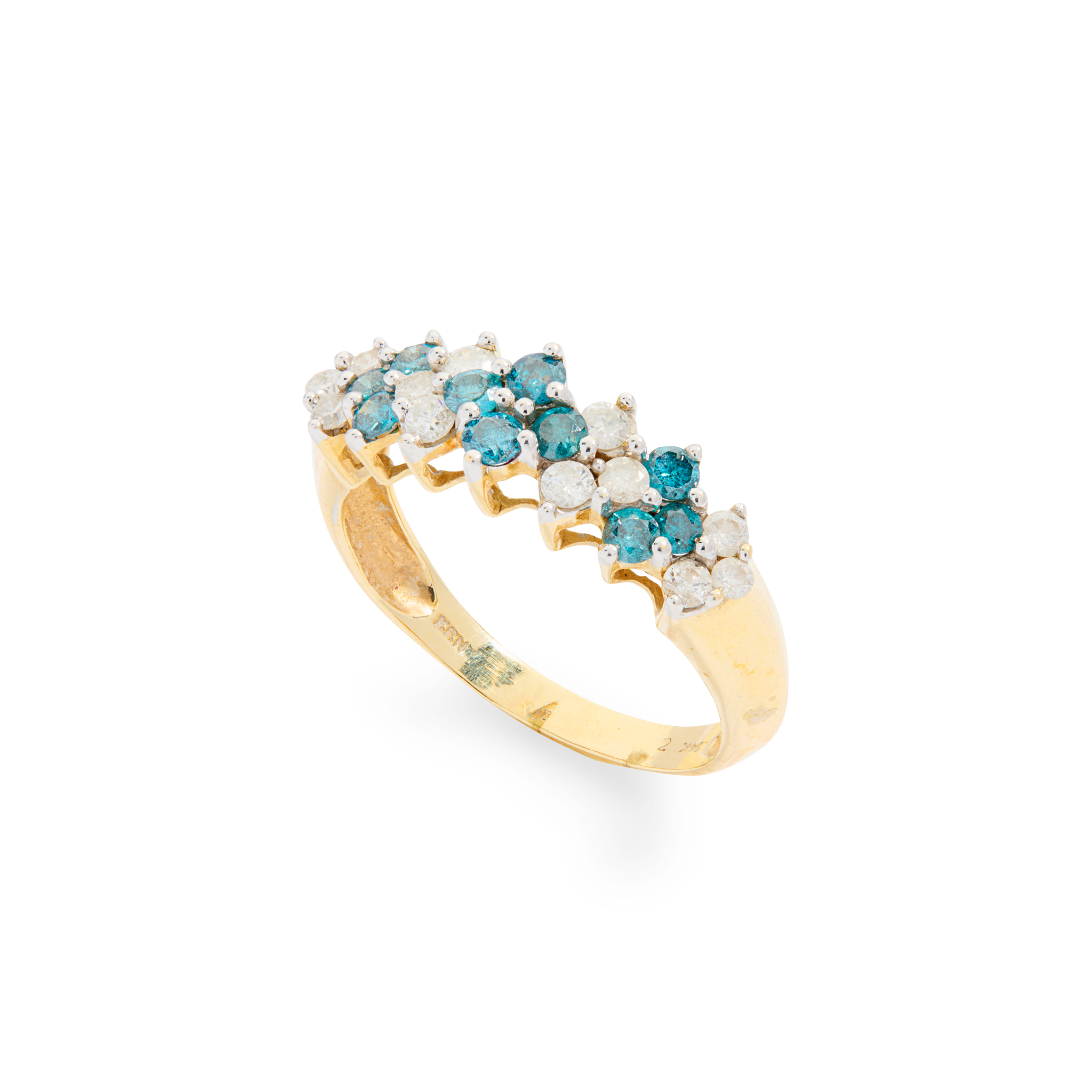 A blue and colourless diamond half-eternity ring