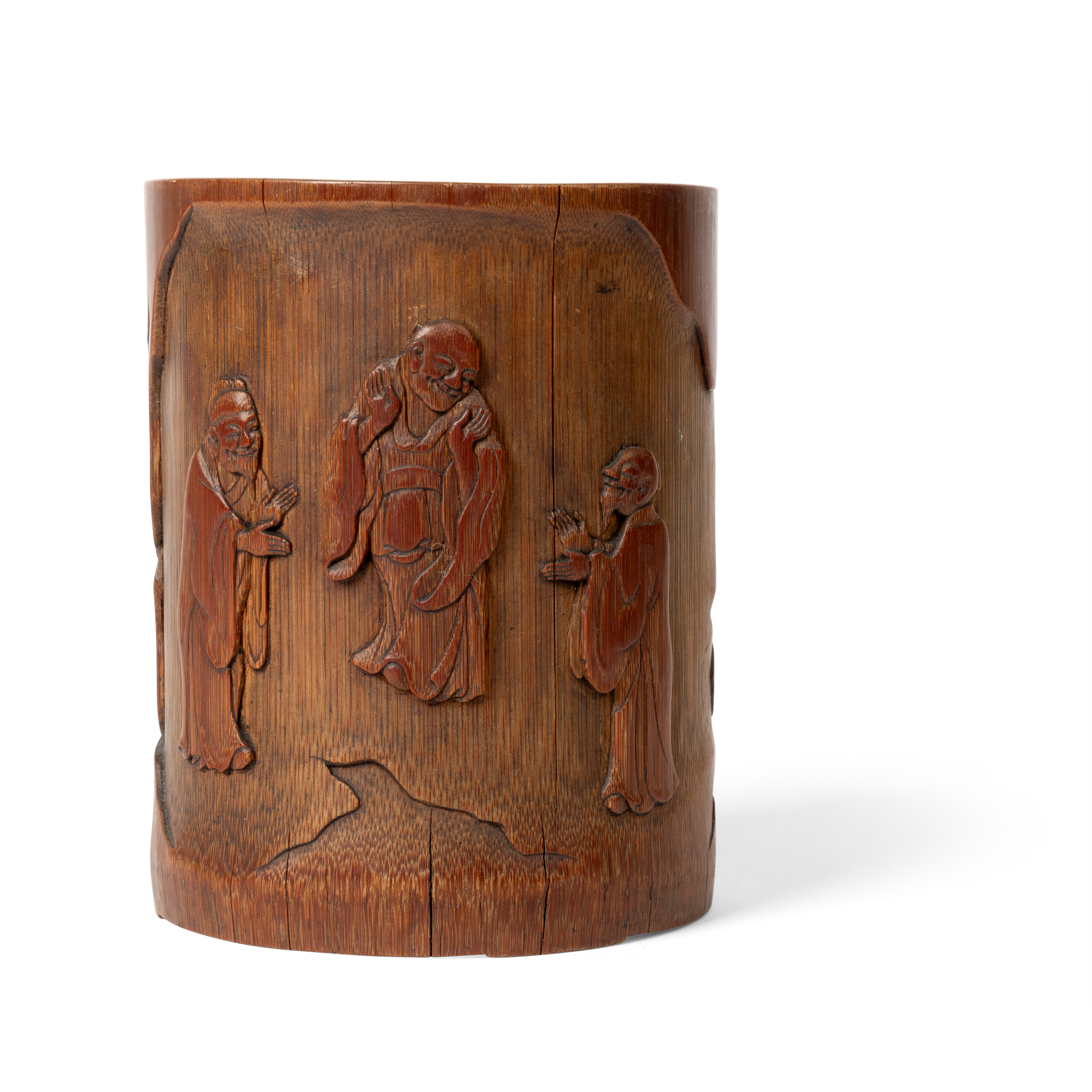 CHINESE CARVED BAMBOO BRUSH POT