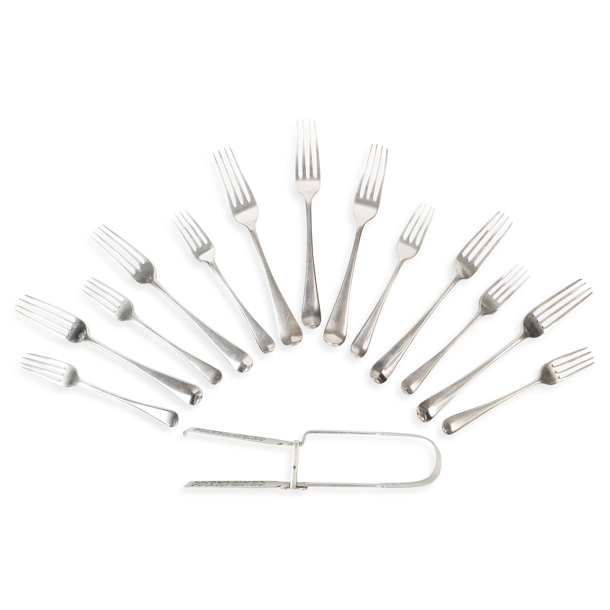 A SET OF FIVE GEORGE III TABLE FORKS