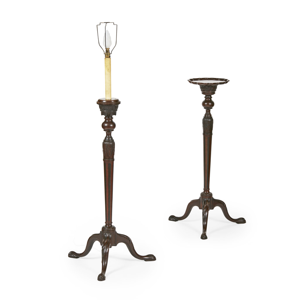 PAIR OF EDWARDIAN MAHOGANY AND EBONY TORCHERES
