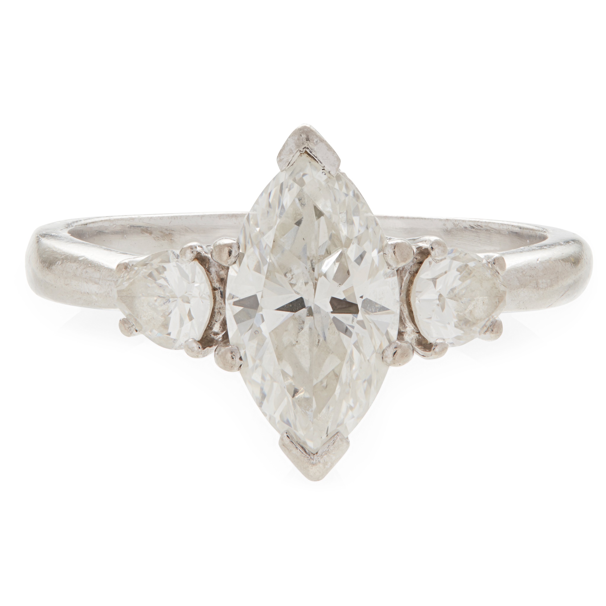 A three stone marquise-cut diamond ring