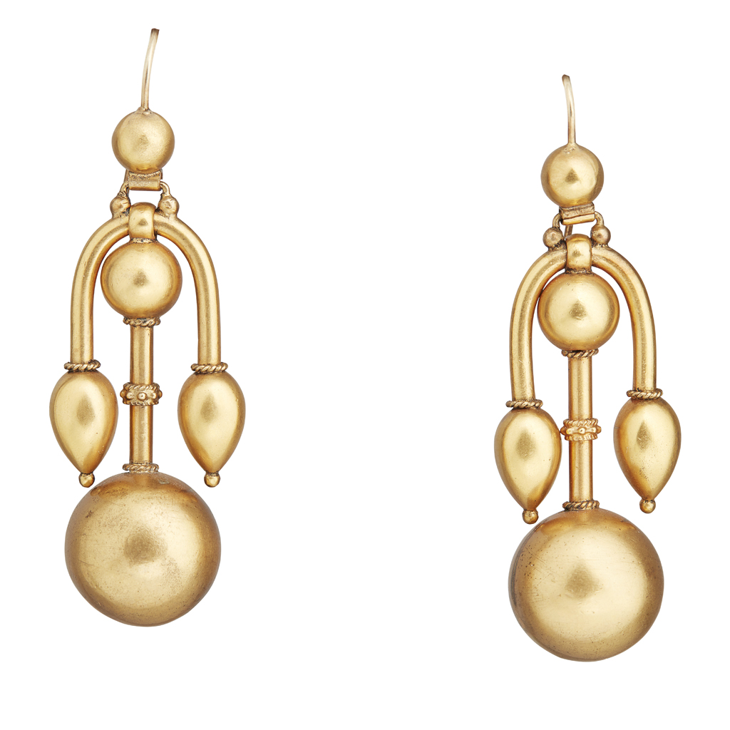 A pair of Victorian Etruscan Revival pendant earrings