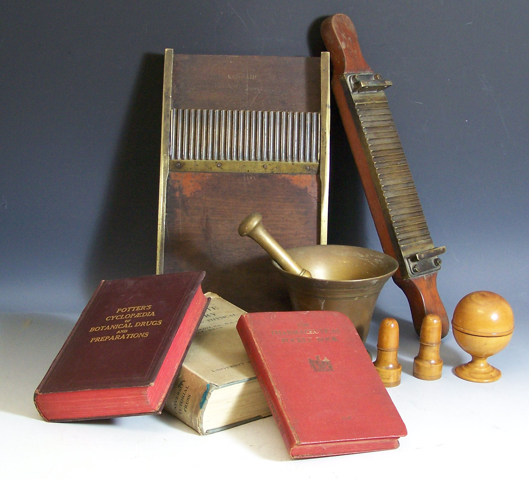 A rare 19th century brass and mahogany apothecaries pill making machine,
