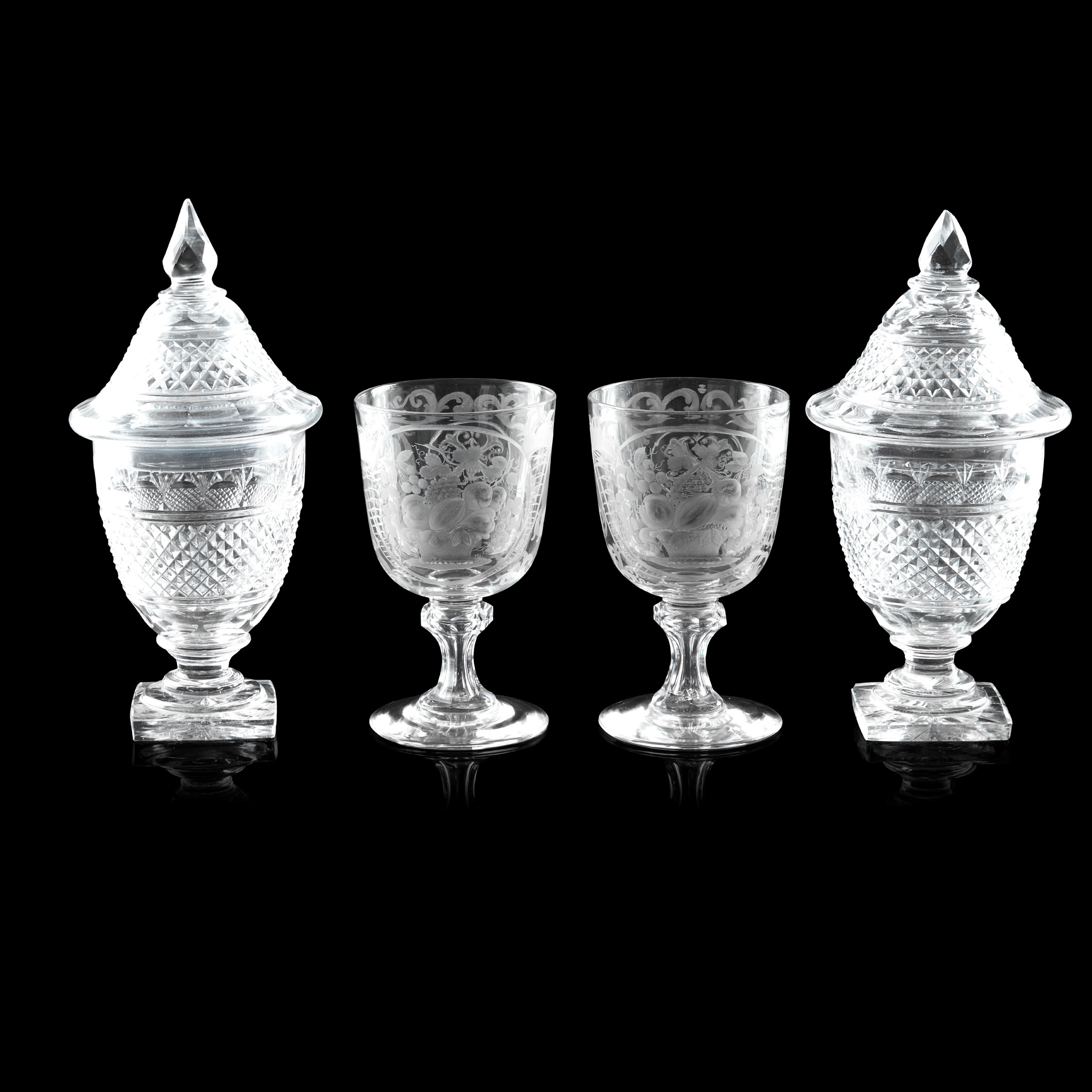 GROUP OF CUT AND ETCHED GLASS WARES