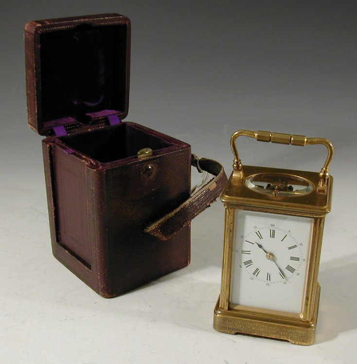 A late 19th century brass-cased carriage clock