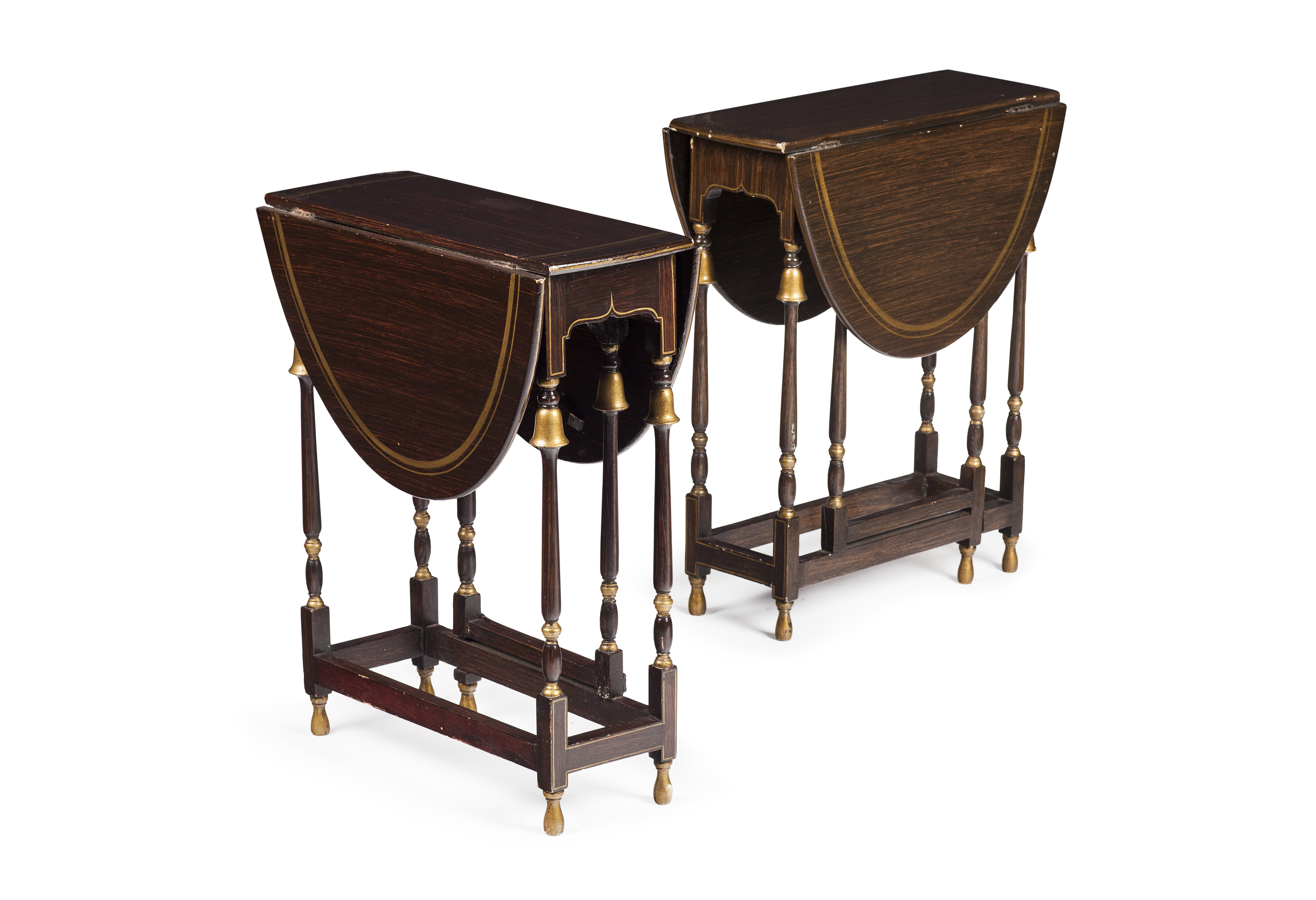 PAIR OF SMALL FAUX ROSEWOOD PAINTED AND GILT DROPLEAF TABLES