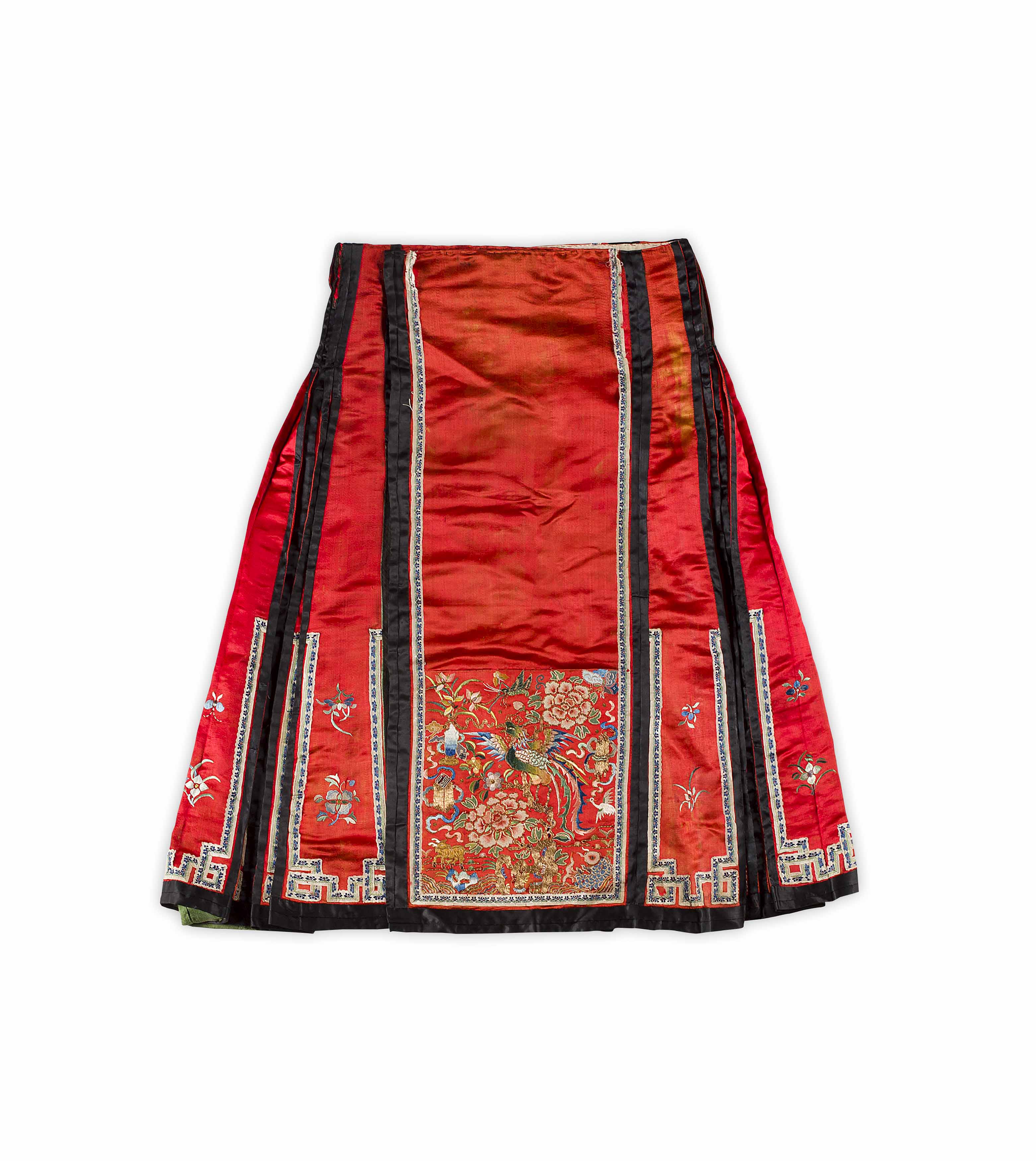 TWO SILK EMBROIDERED APRON SKIRTS