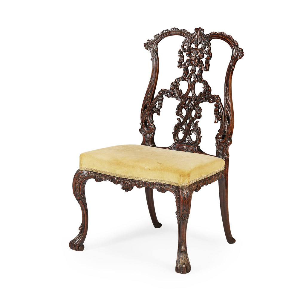 GEORGE III STYLE 'RIBBAND-BACK' SIDE CHAIR, AFTER A DESIGN BY THOMAS CHIPPENDALE