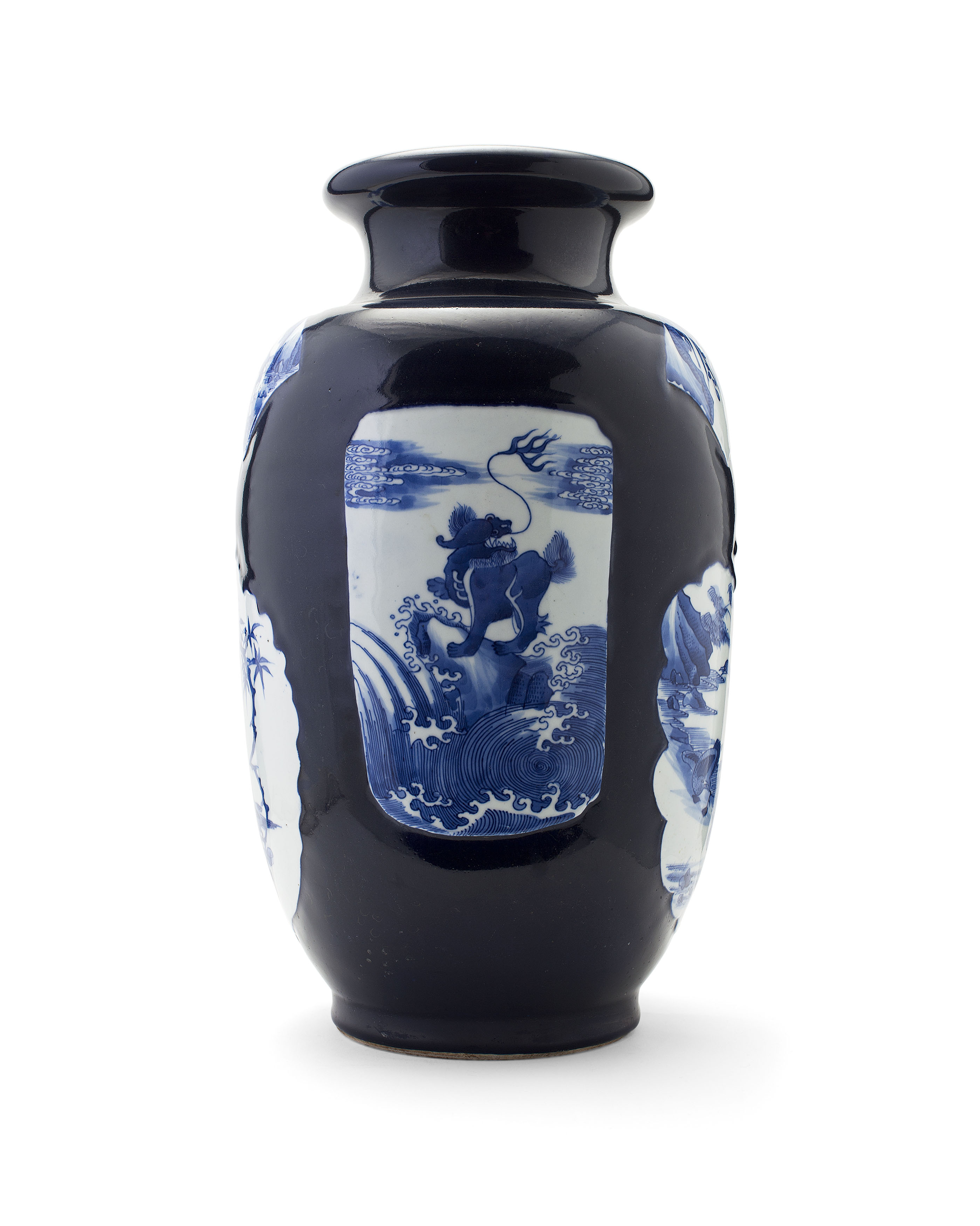 BLUE AND WHITE COBALT GROUND VASE