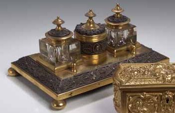 A 19th century giltbrass and steel inkstand,