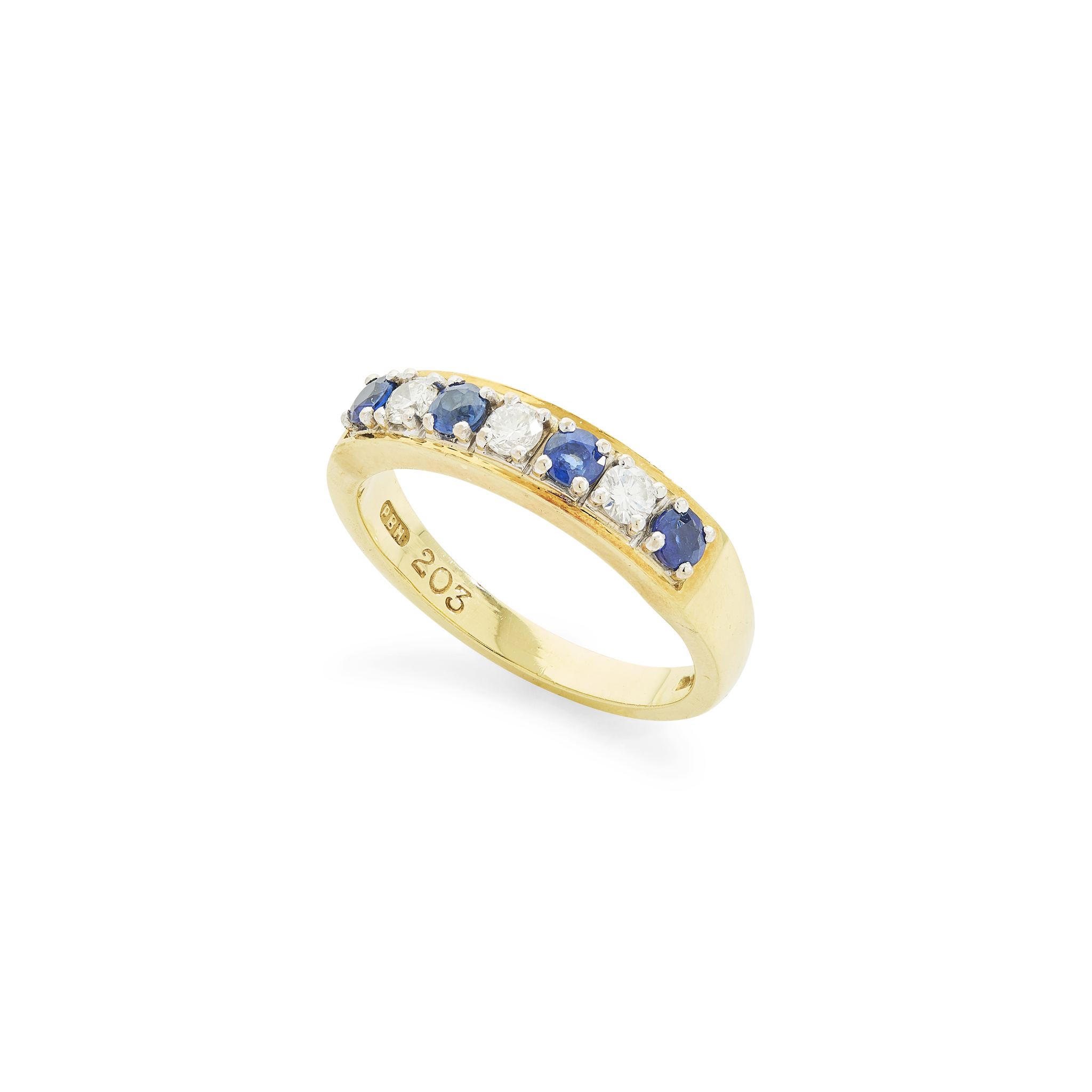 An 18ct gold diamond and sapphire half-eternity ring