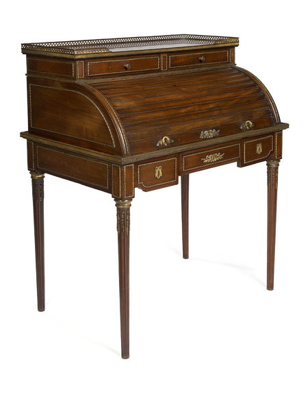 A mahogany and brass mounted cylinder desk, circa 1900