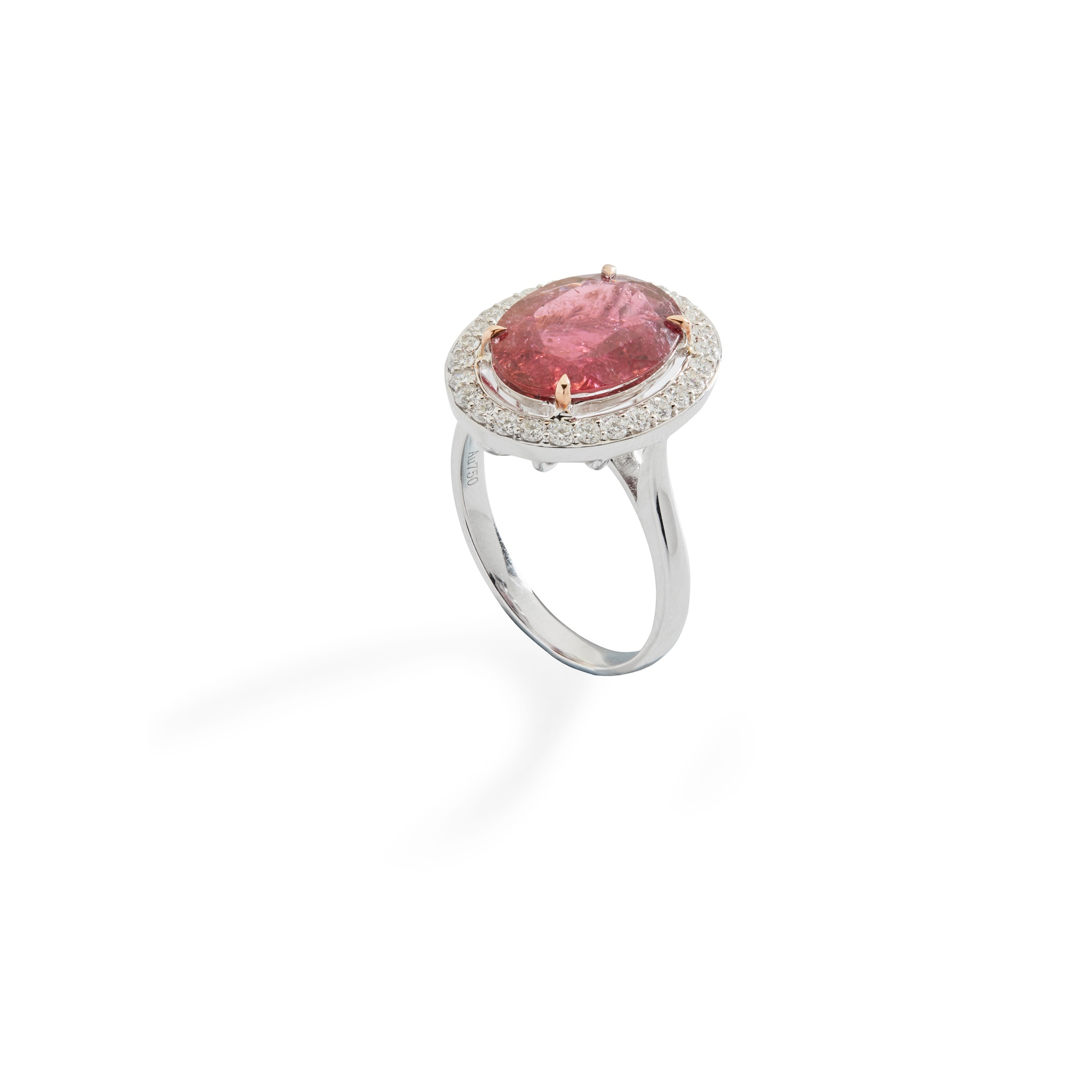 A pink tourmaline and diamond ring