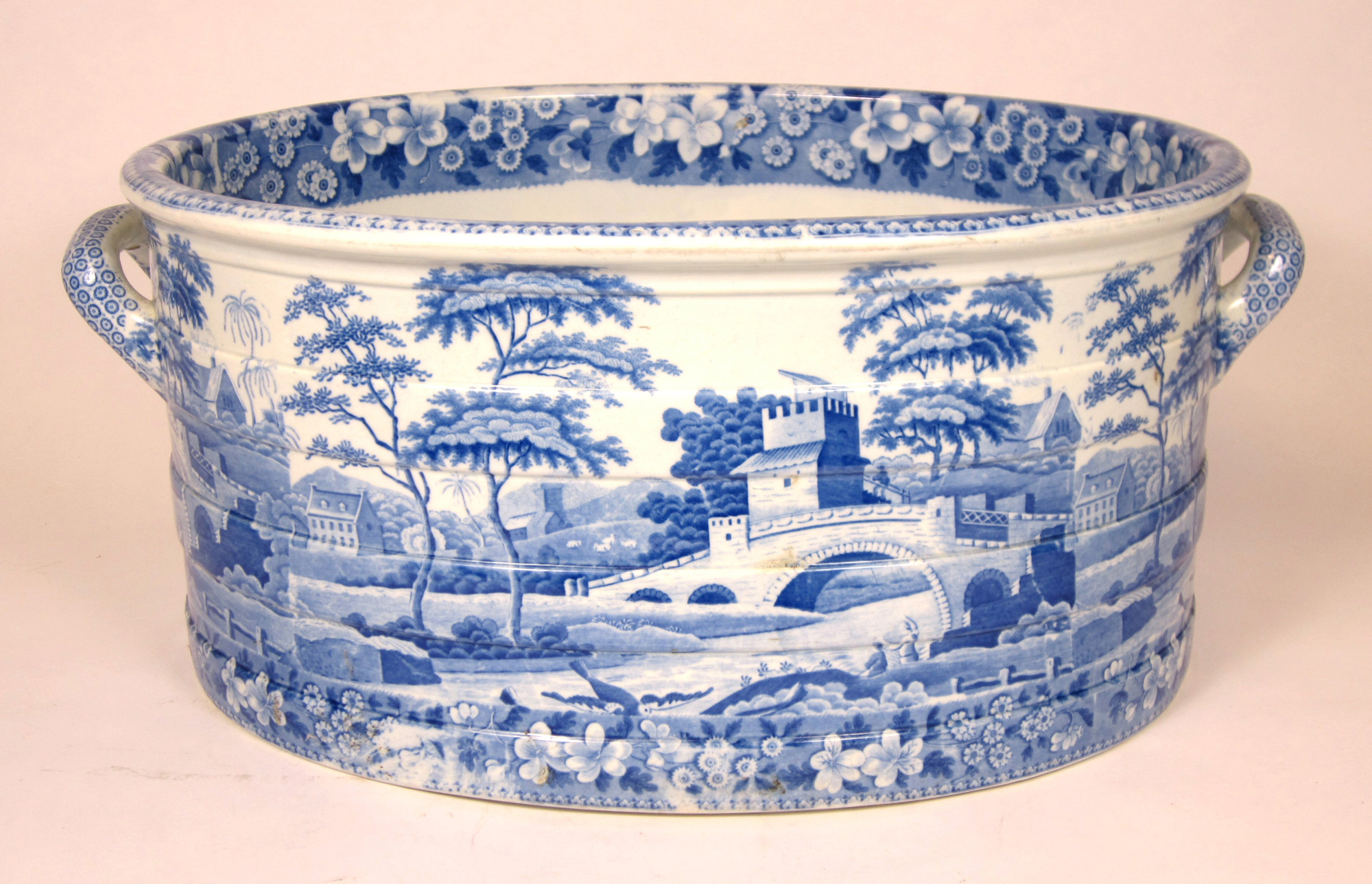 SPODE BLUE AND WHITE 'TOWER' PATTERN FOOTBATH