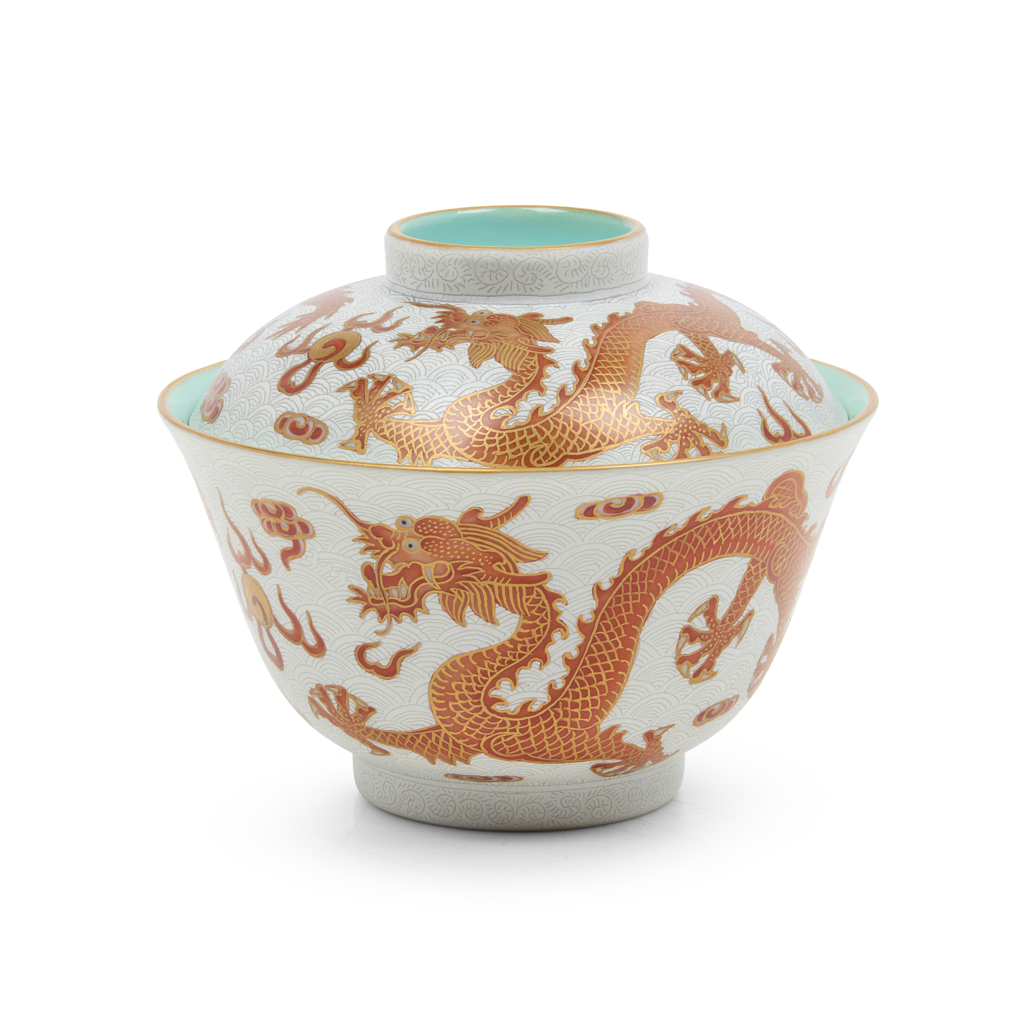 CHINESE IRON-RED AND GILT-DECORATED 'DRAGON' CUP WITH COVER