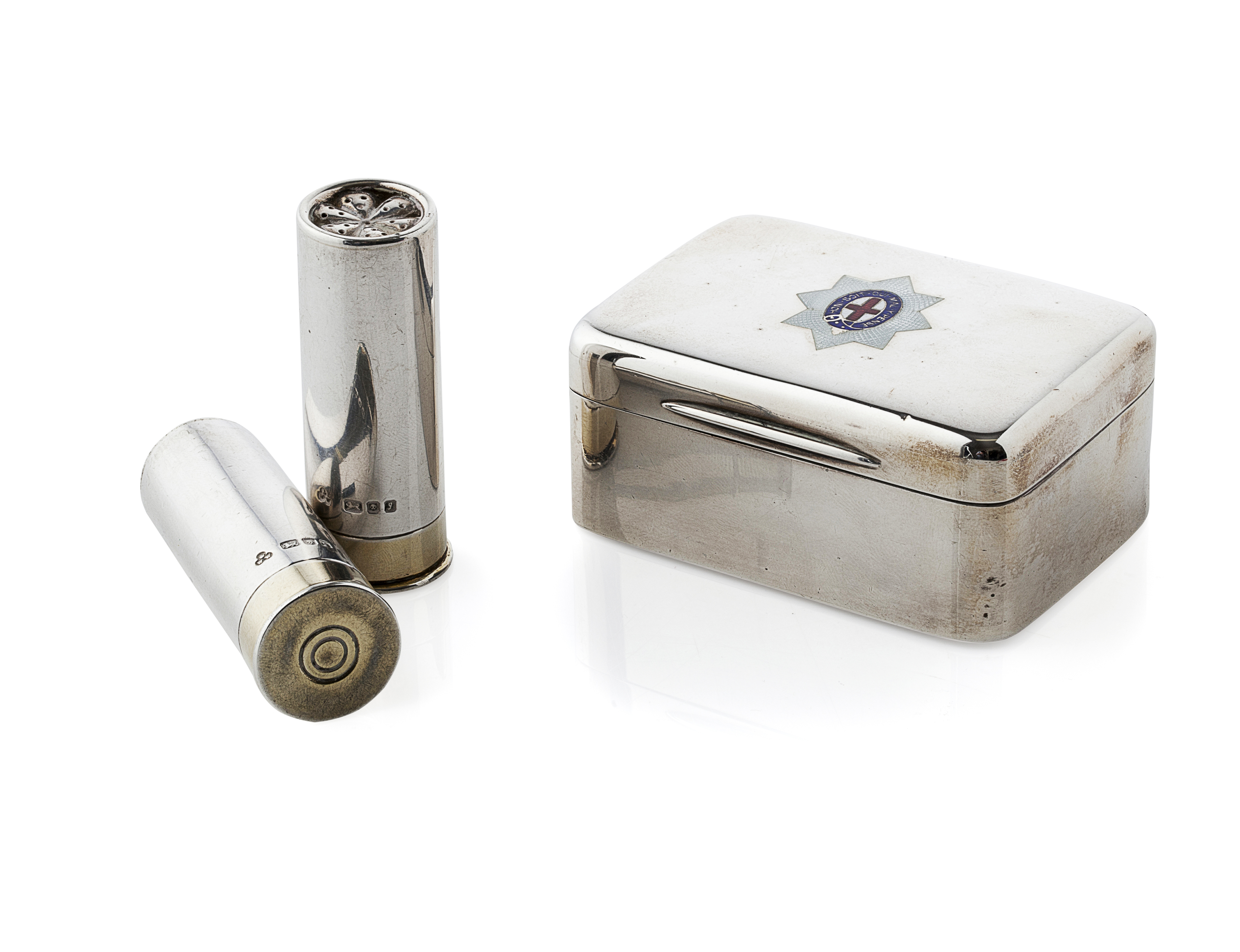 A silver and enamel table Vesta box