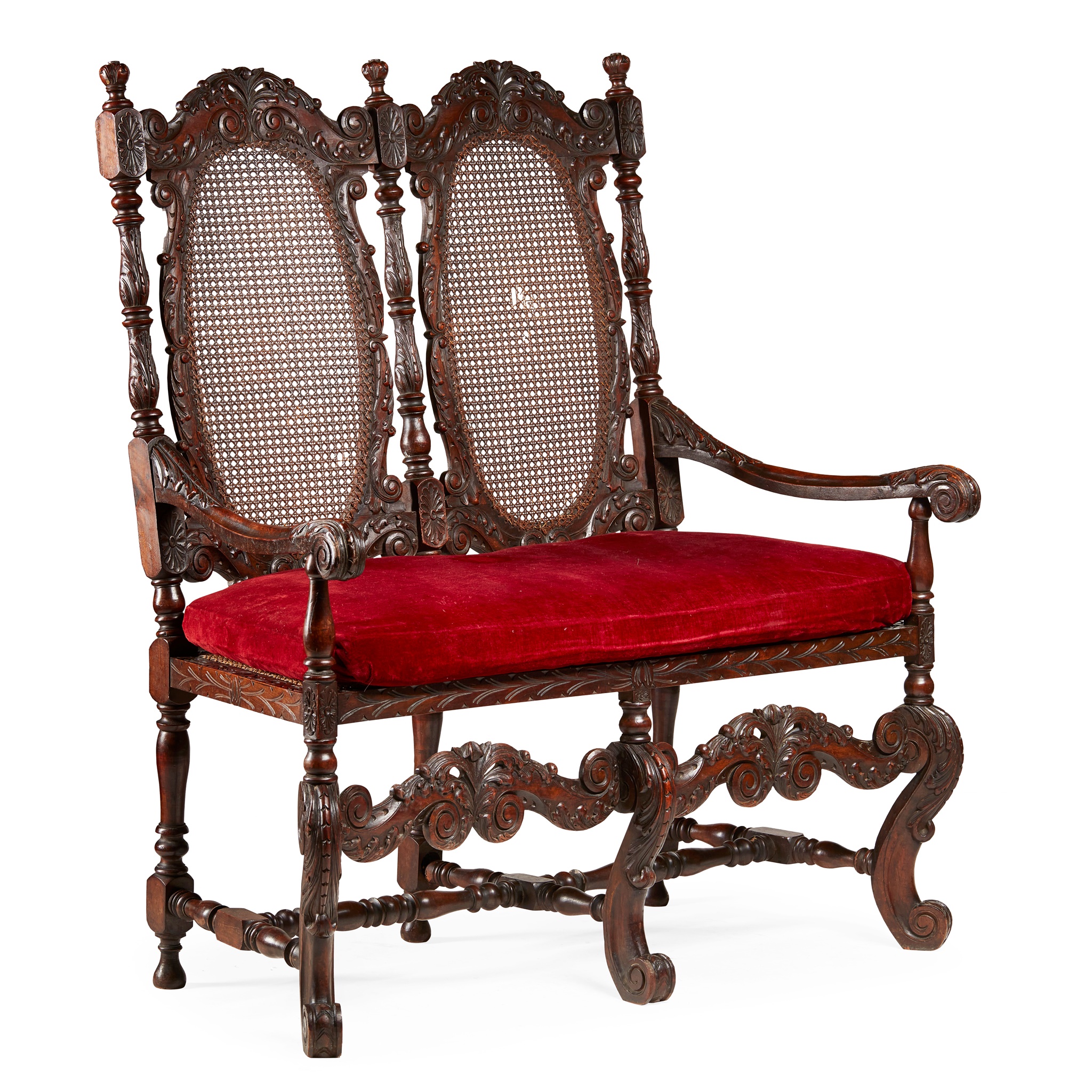 WILLIAM AND MARY STYLE WALNUT AND CANED HALL SEAT