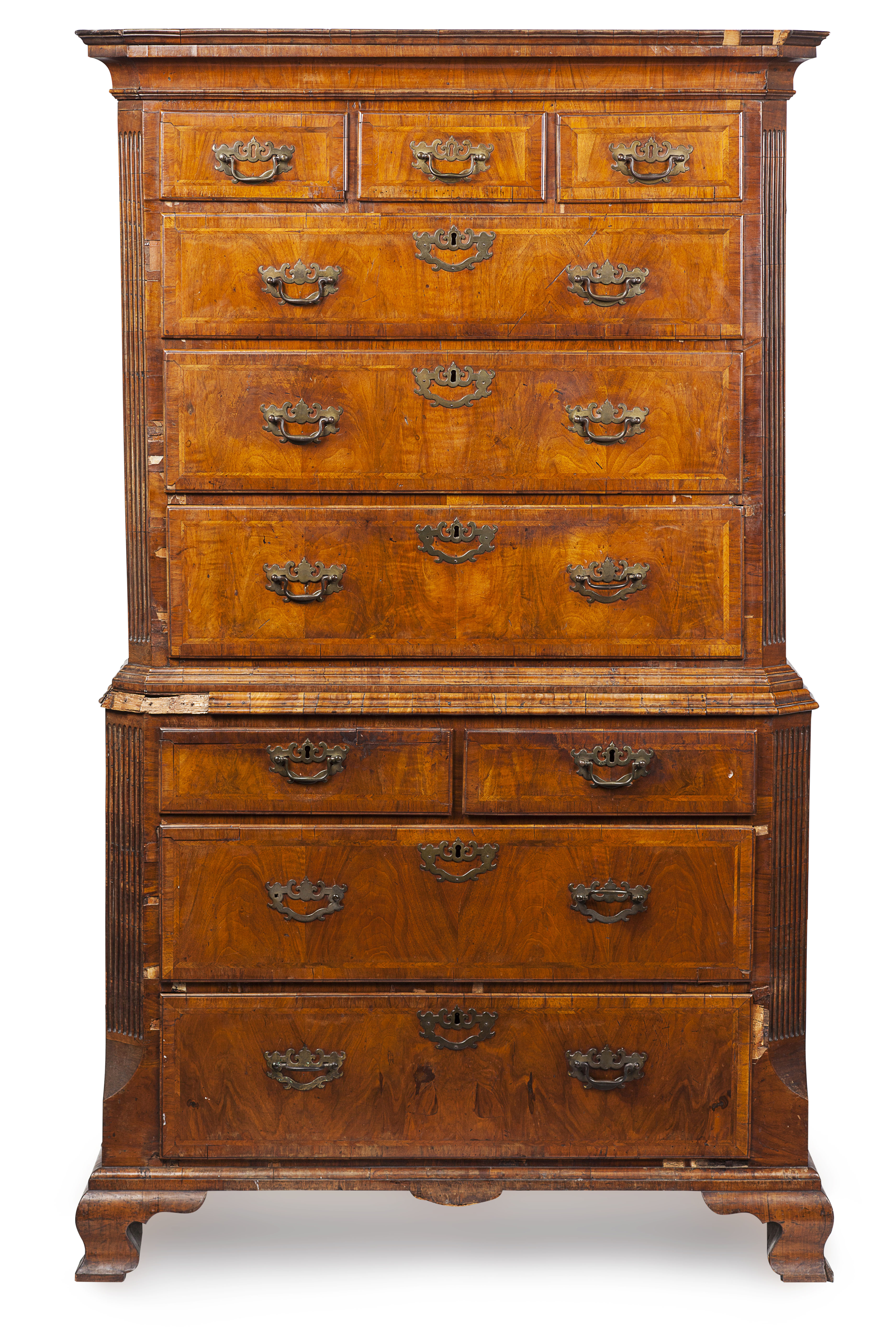 GEORGE II WALNUT CHEST ON CHEST