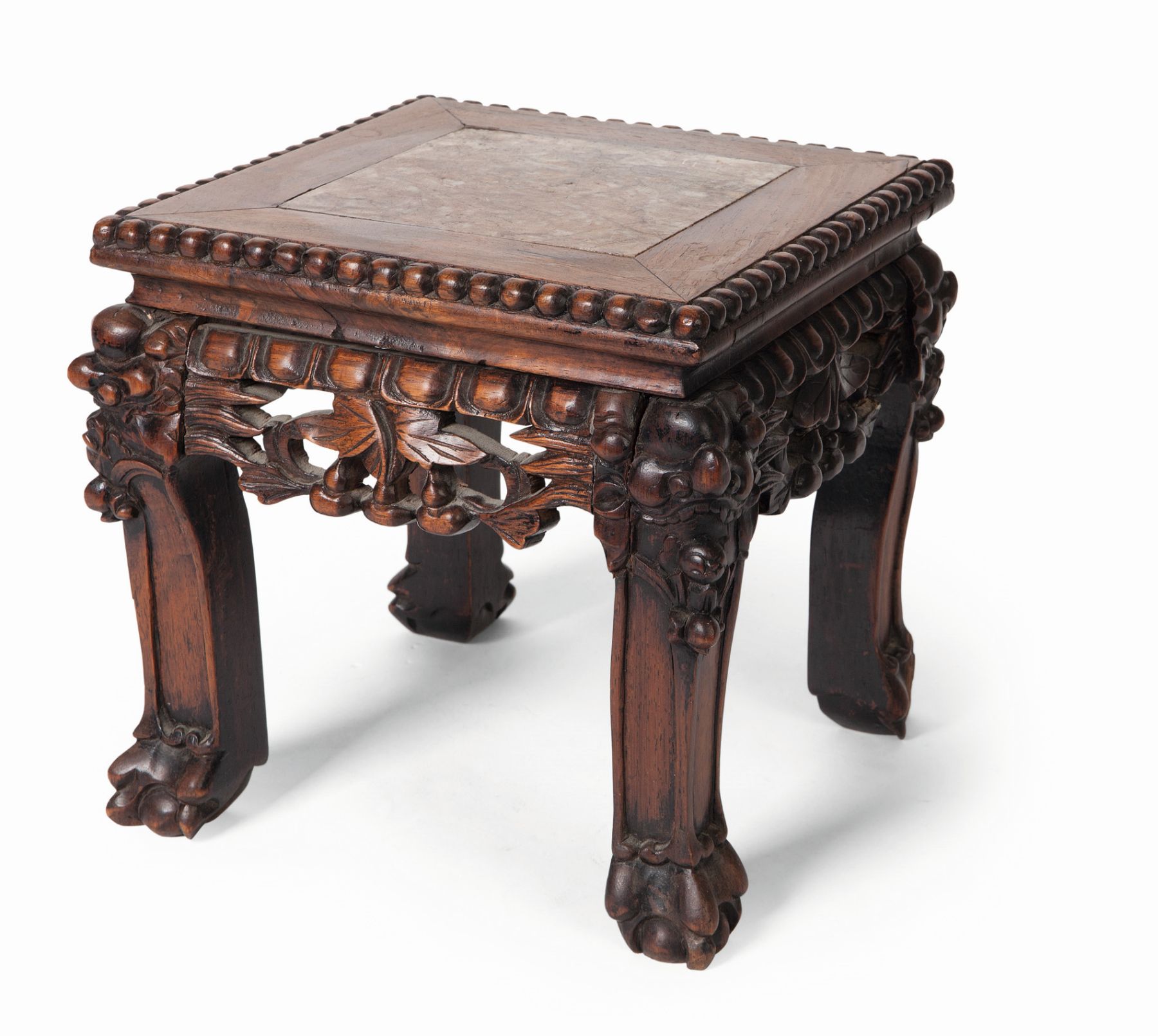 CHINESE HARDWOOD AND MARBLE TOP SMALL STOOL