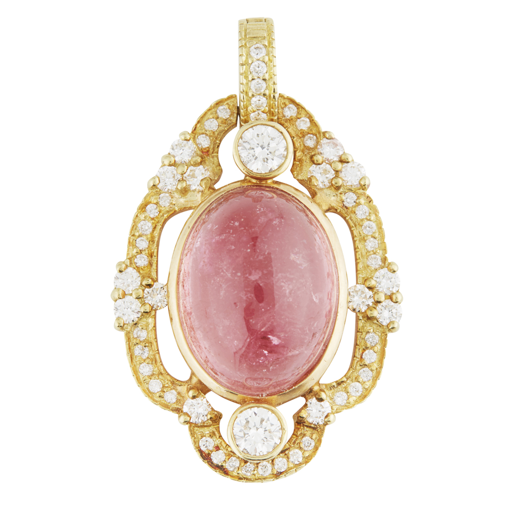 A tourmaline and diamond set pendant