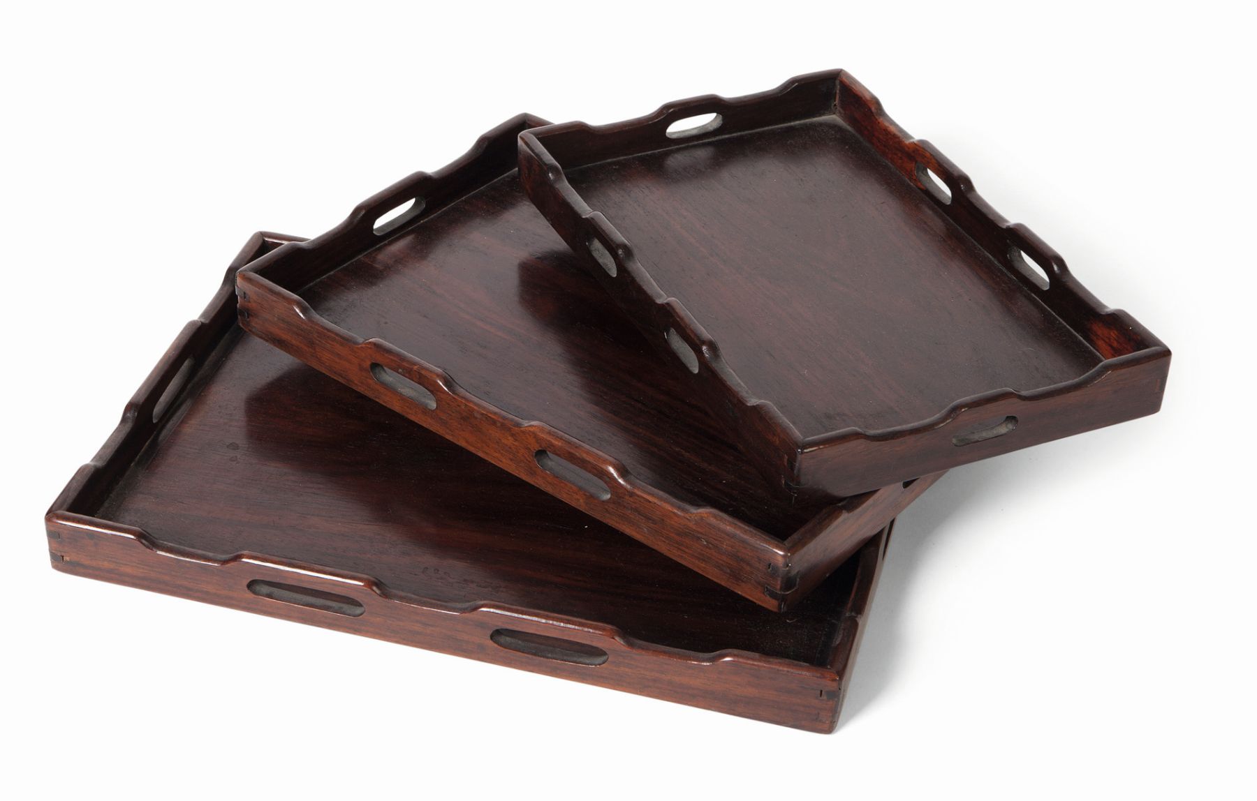 SET OF THREE CHINESE HARDWOOD TRAYS