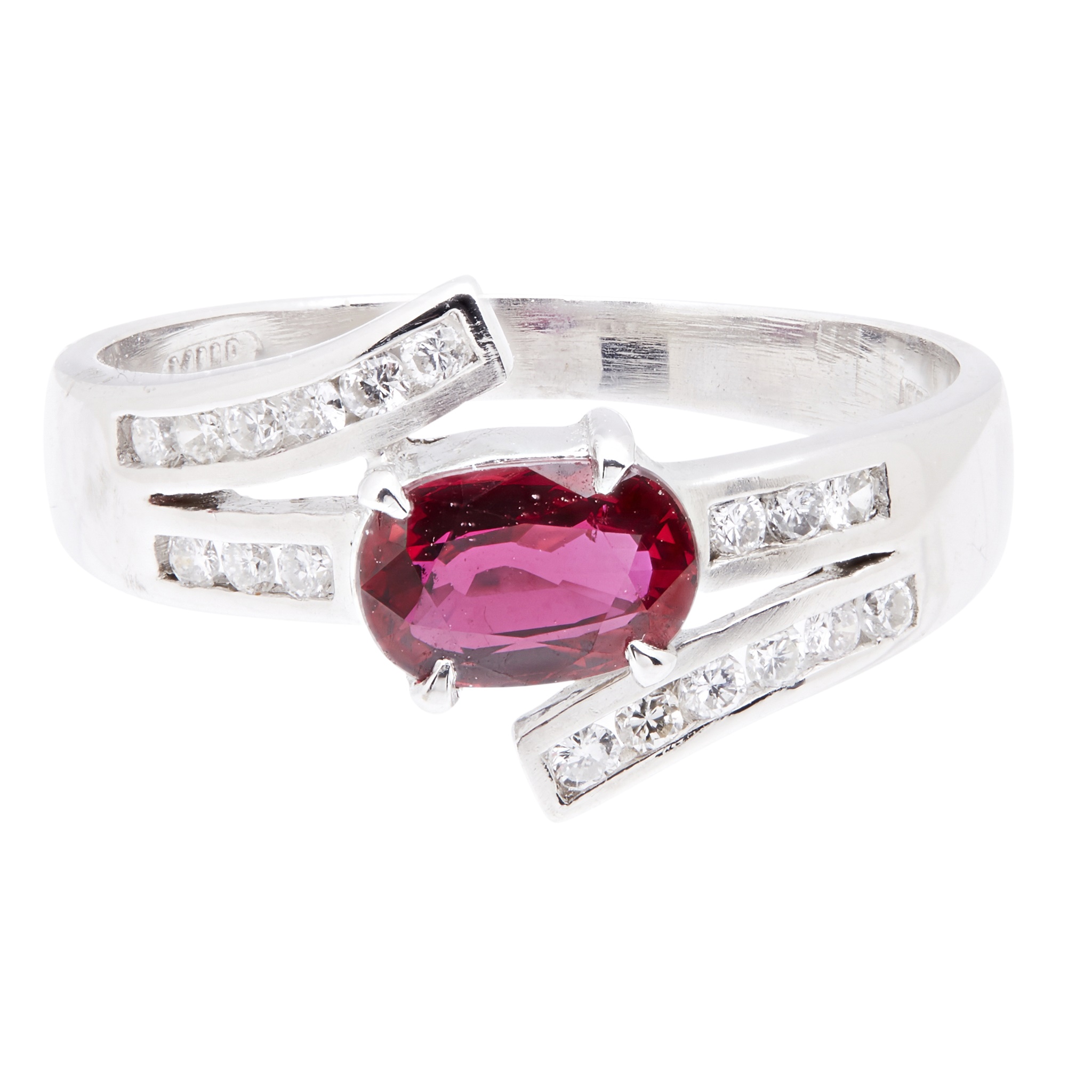 A ruby and diamond set ring