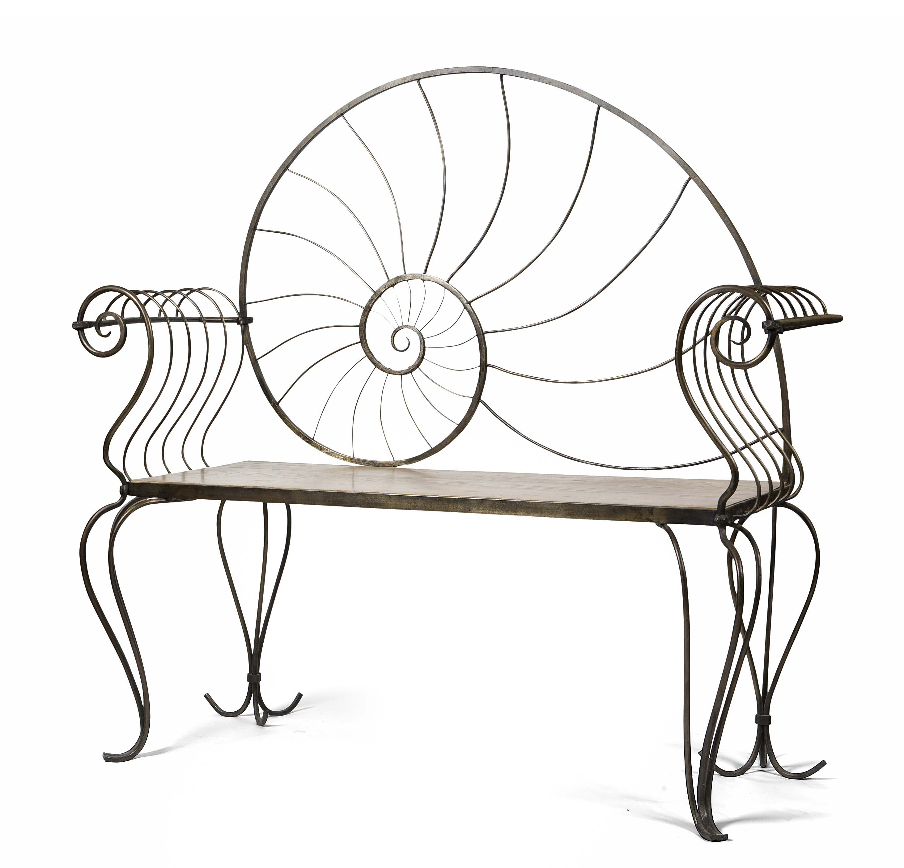 WROUGHT IRON 'SNAIL' BENCH
