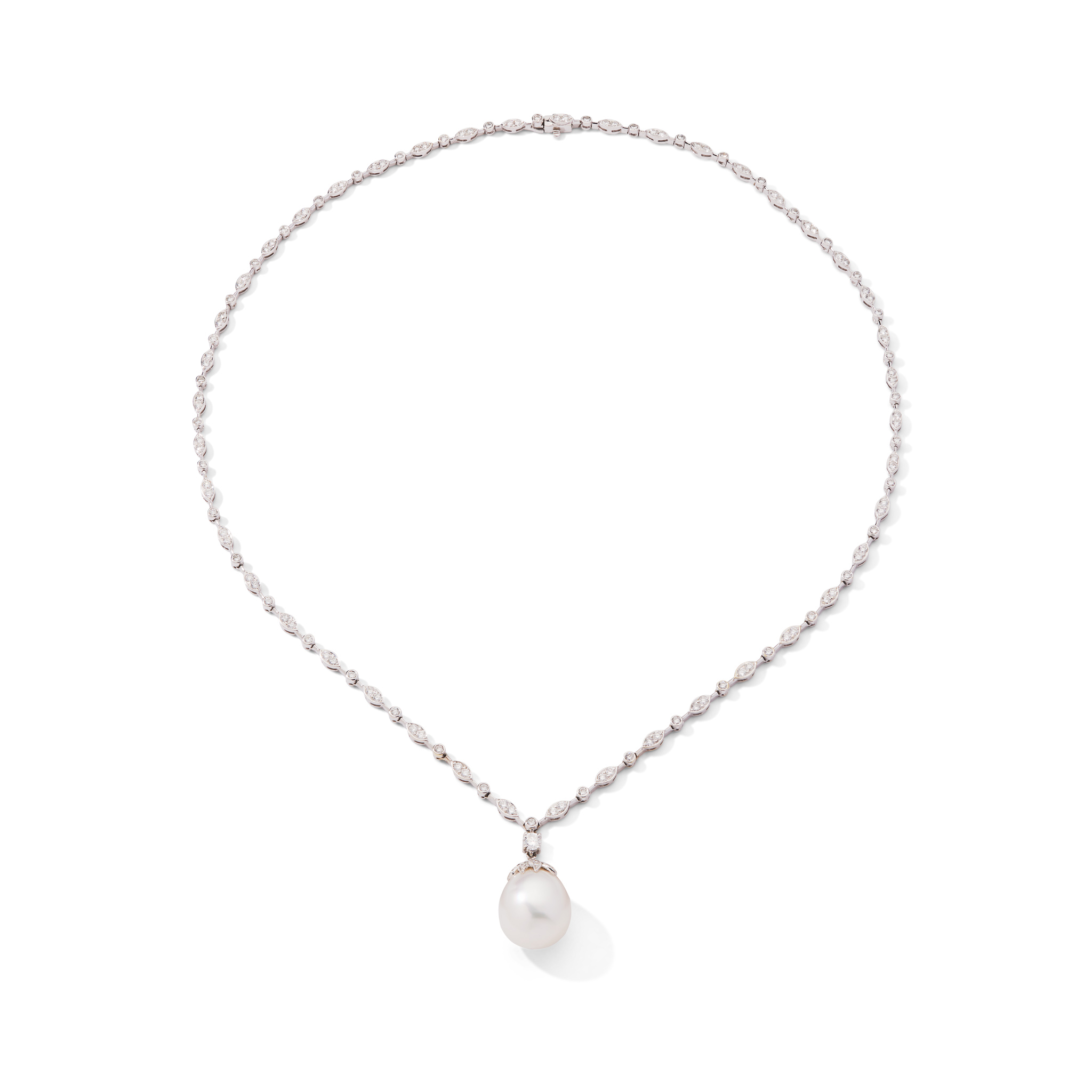 A cultured pearl and diamond pendant necklace