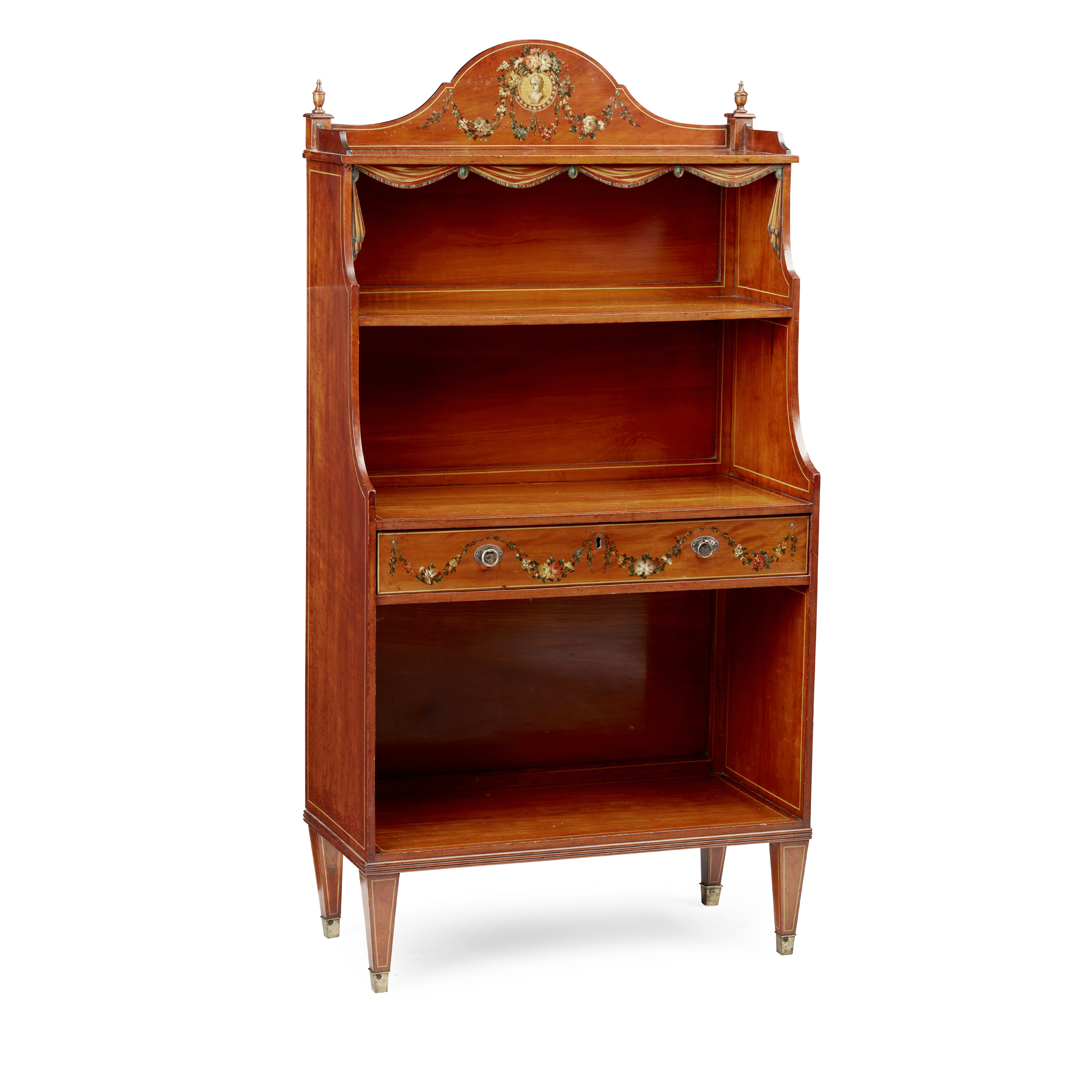 GEORGE III PAINTED SATINWOOD WATERFALL BOOKCASE