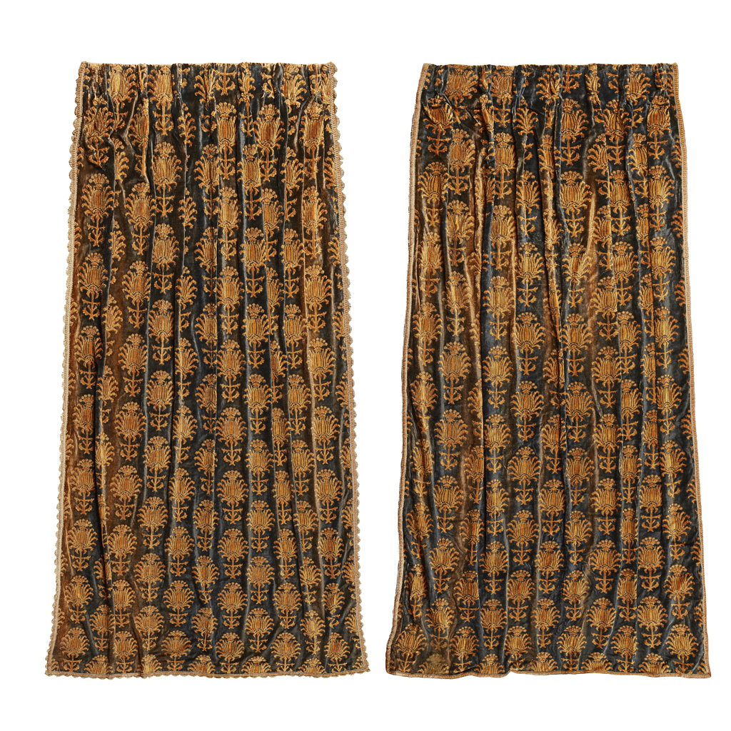 A PAIR OF ARTS & CRAFTS PLUSH CURTAINS
