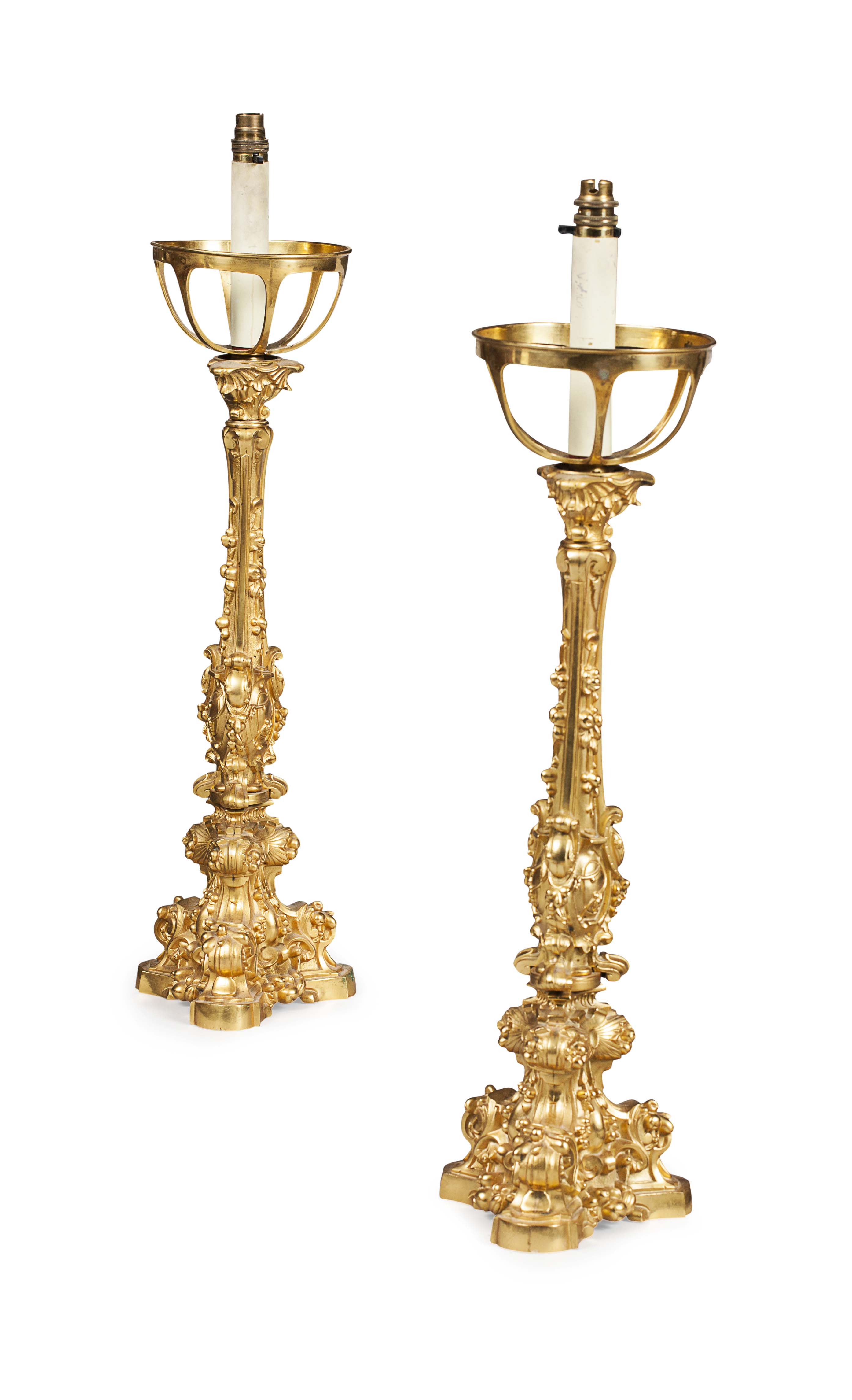 PAIR OF GILT BRONZE LAMPS