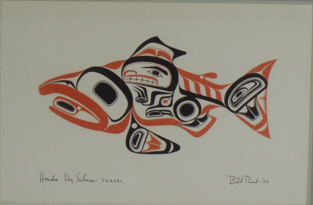 A North West Coast British Colombia Art Card print After Bill Reid, titled 'Haida Dog Salmon'