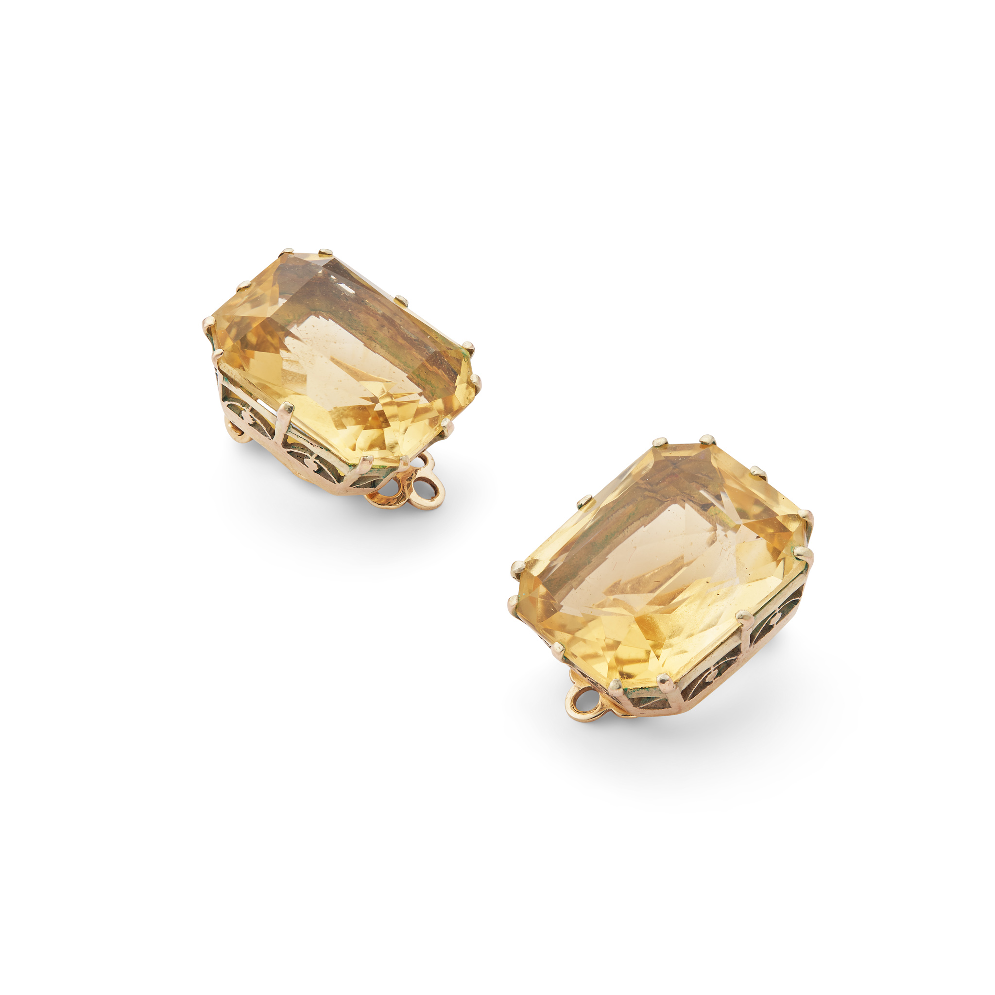 A pair of citrine ear-clips
