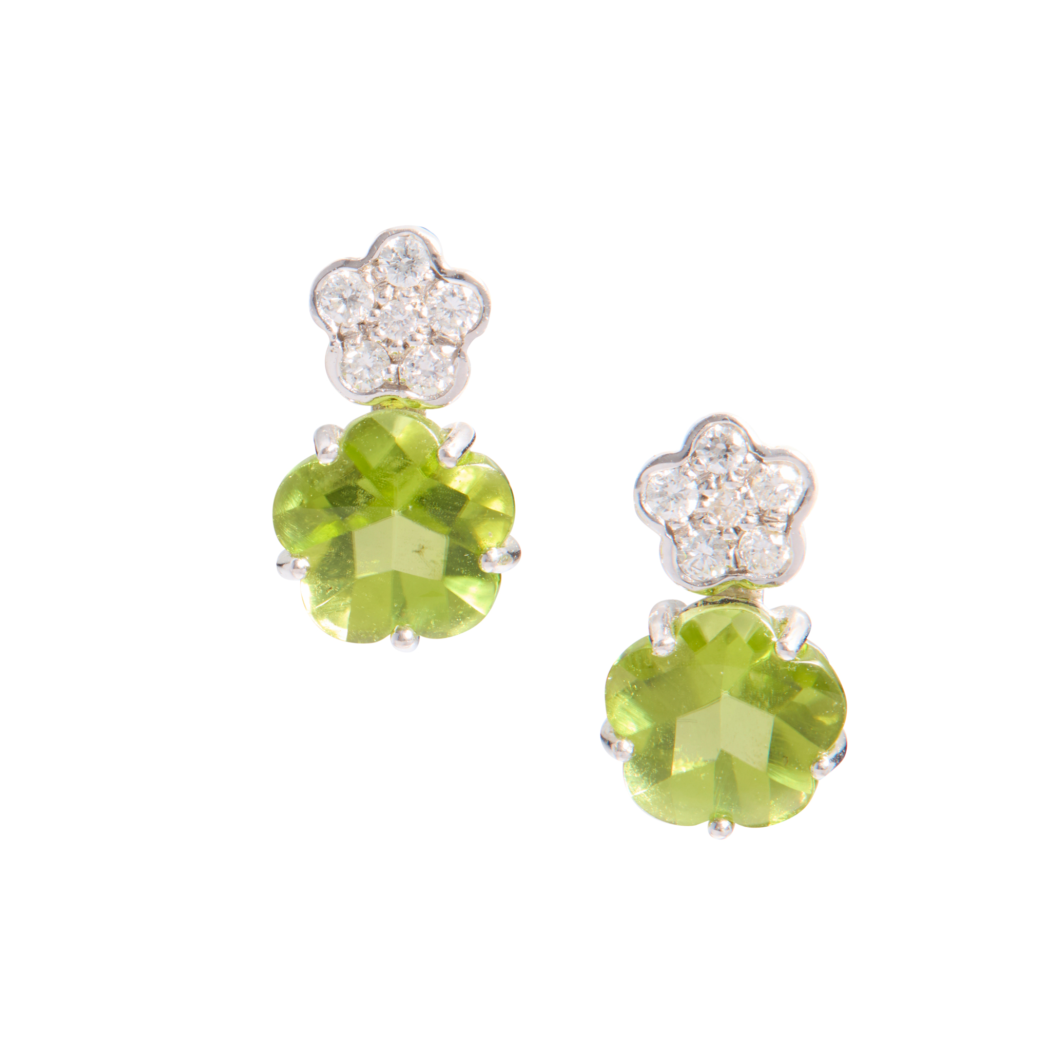 A pair of 18ct gold peridot and diamond earrings