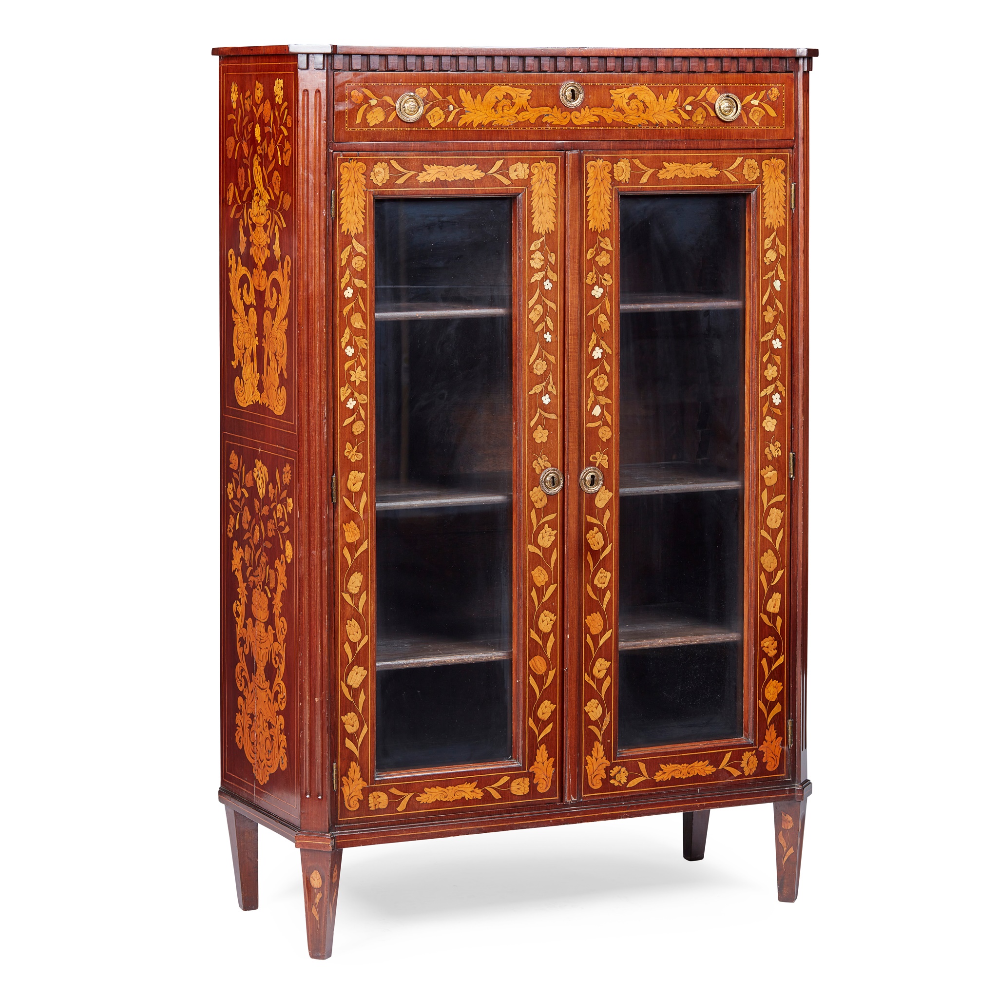 DUTCH MAHOGANY AND MARQUETRY DISPLAY CABINET