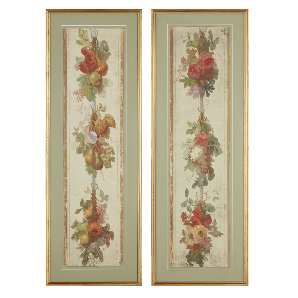 TWO GEORGIAN PAINTED WALLPAPER PANELS