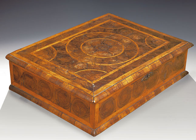 A William and Mary walnut glove box