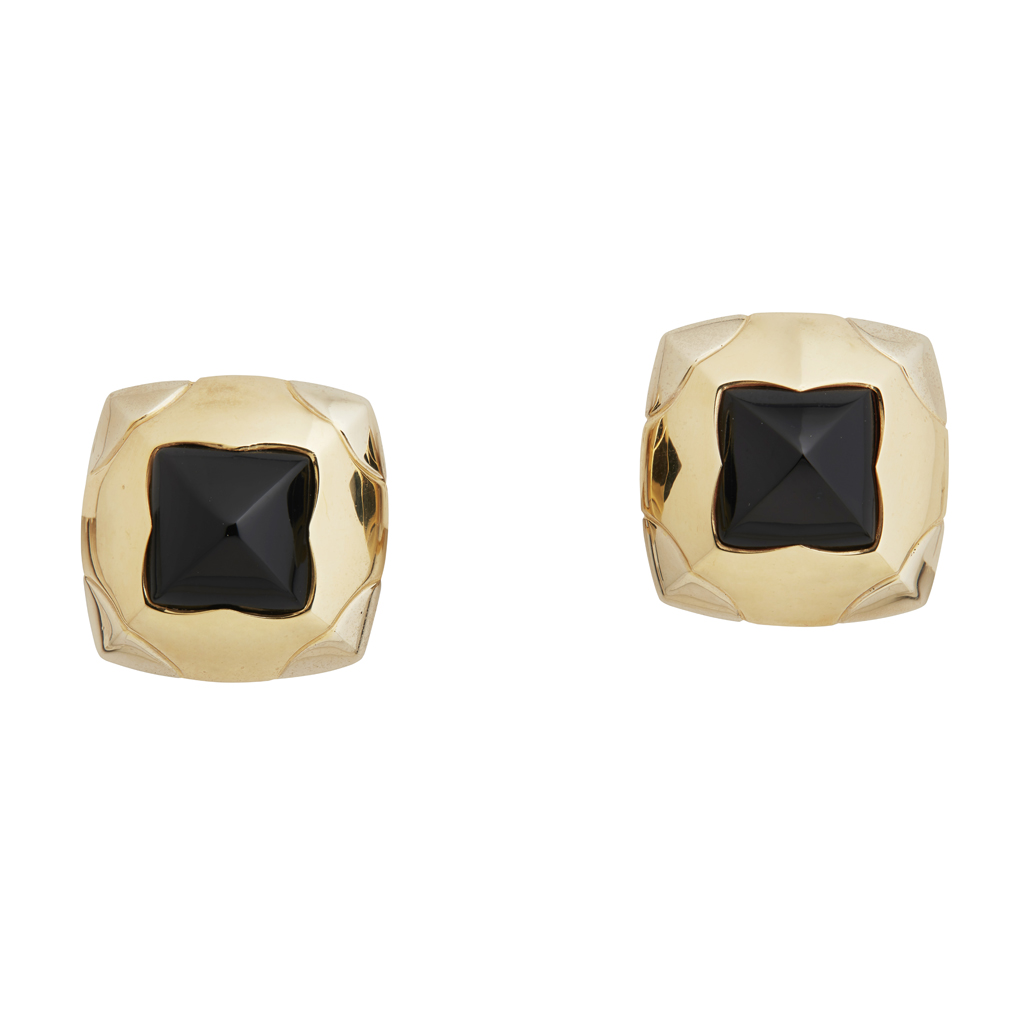 A pair of onyx 'Piramide' ear clips, Bulgari