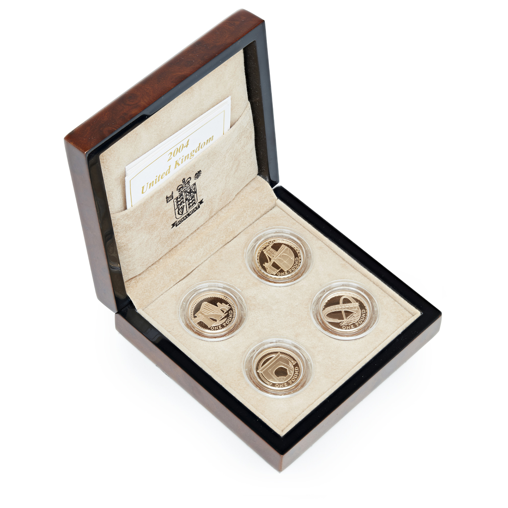 U.K. - A cased set of four gold proof £1 coins, The Queen's Bridges