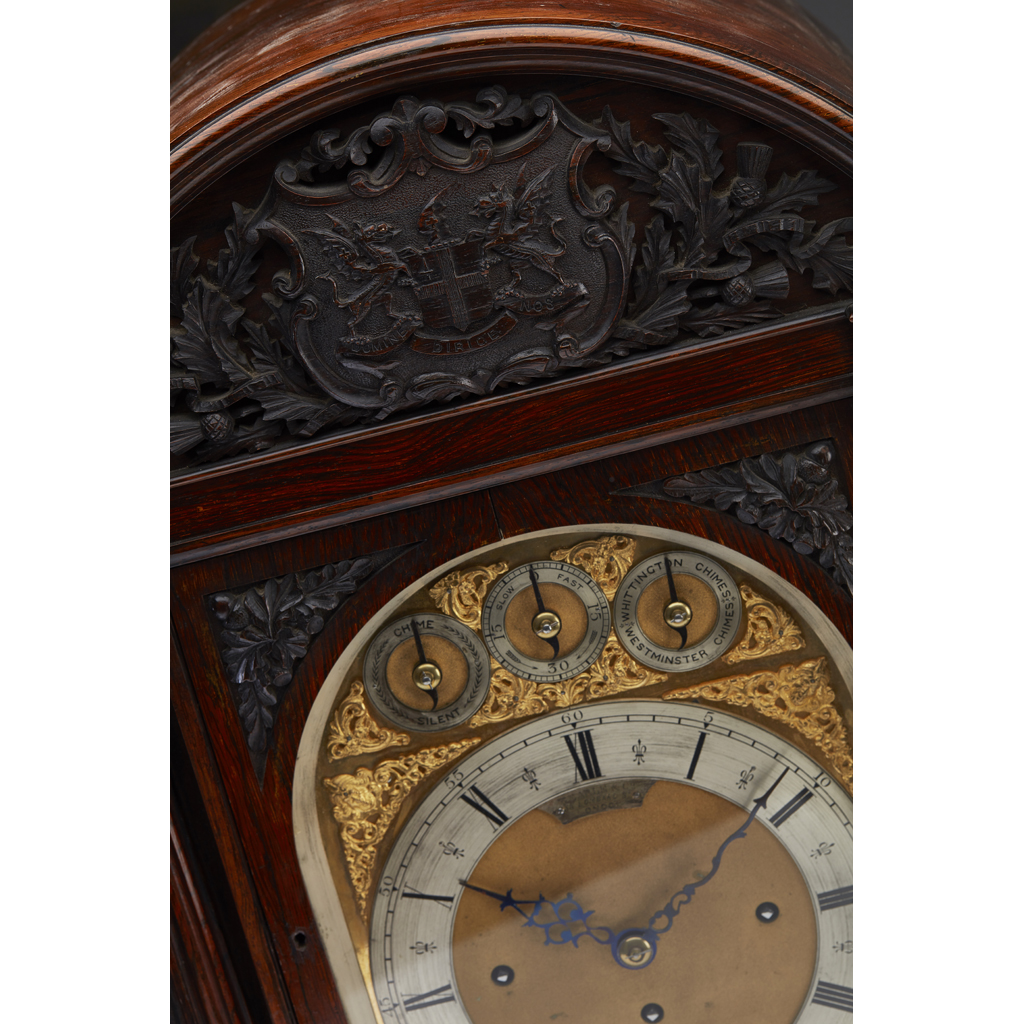 LARGE EDWARDIAN ROSEWOOD CHIMING BRACKET CLOCK, SEARLE & CO., LONDON