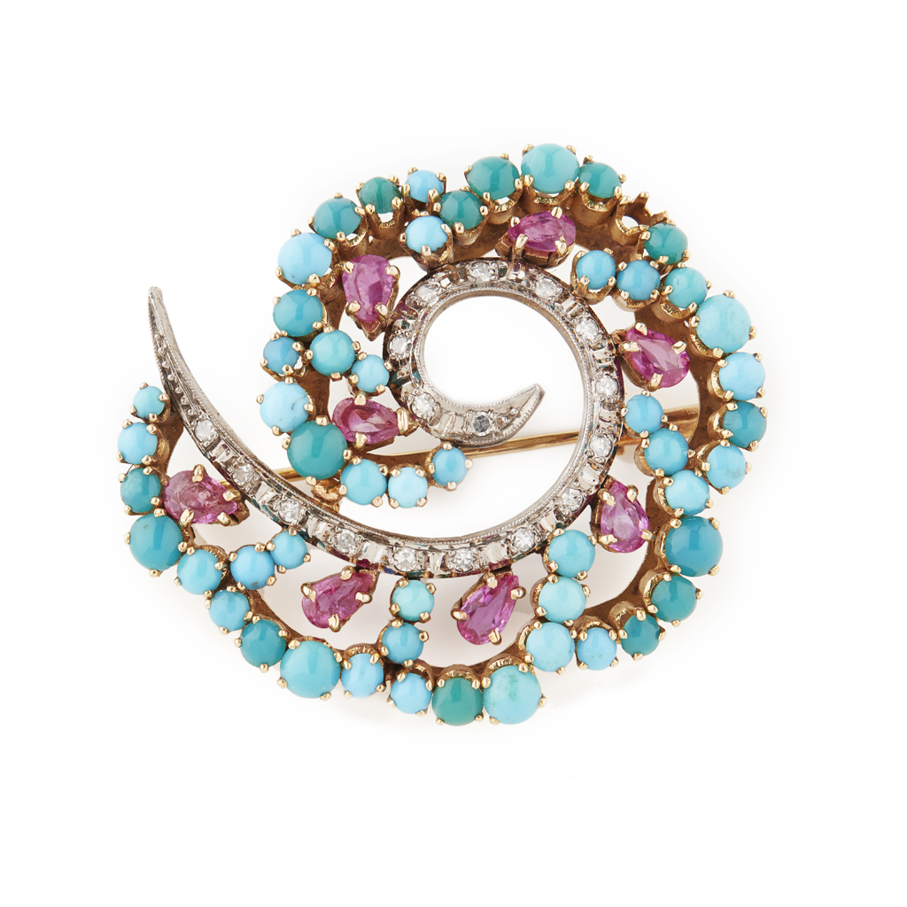 A 1970s multi-gem set brooch