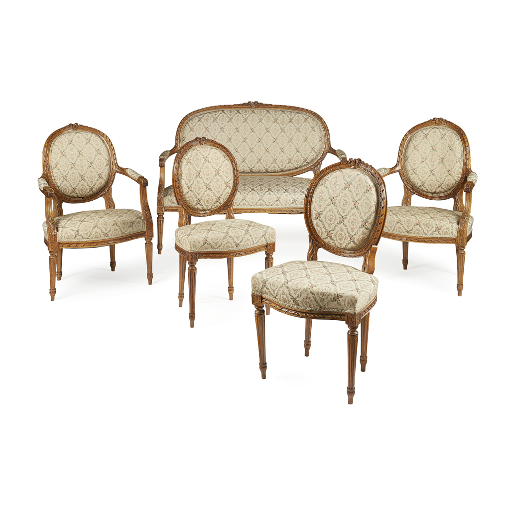 LOUIS XVI STYLE BEECHWOOD FIVE PIECE SALON SUITE