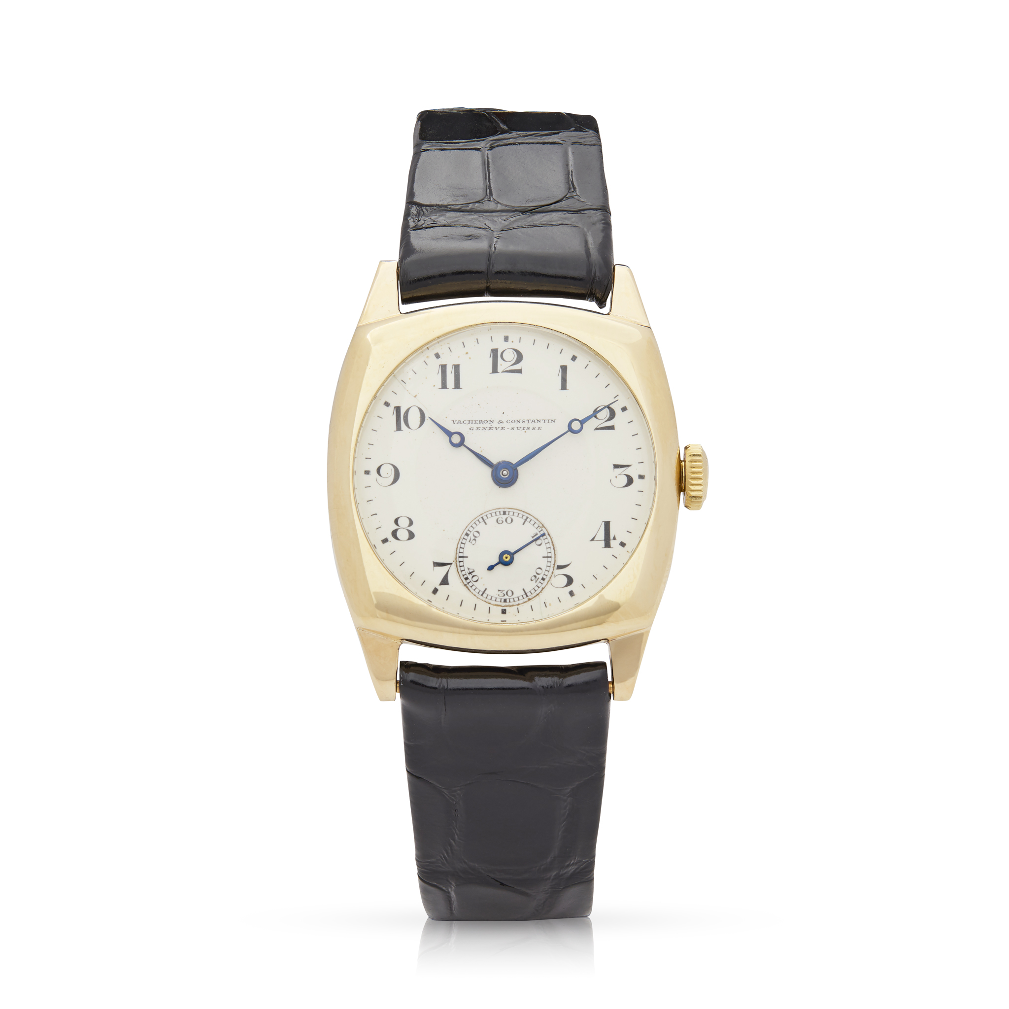 Vacheron & Constantin. A rare 14k gold cushion cased mechanical wristwatch with enamel dial