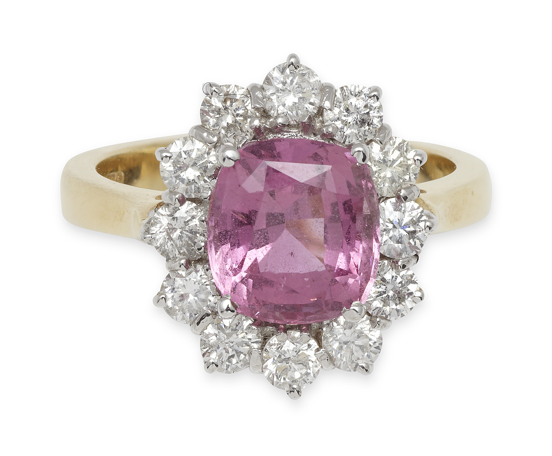 An 18ct gold mounted pink sapphire and diamond set ring