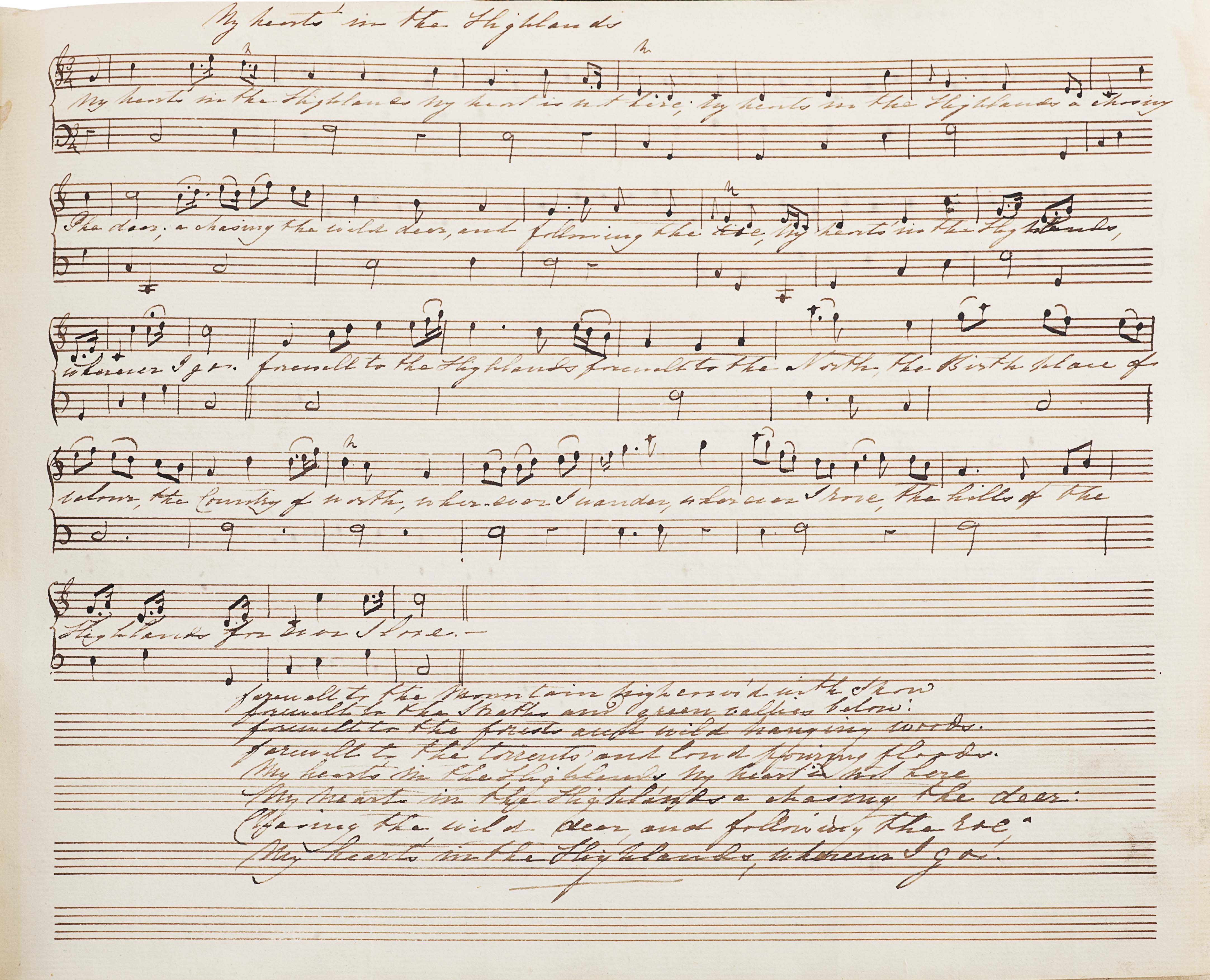 Jacobite and Scottish manuscript folk music, including words by Robert Burns, early 19th century