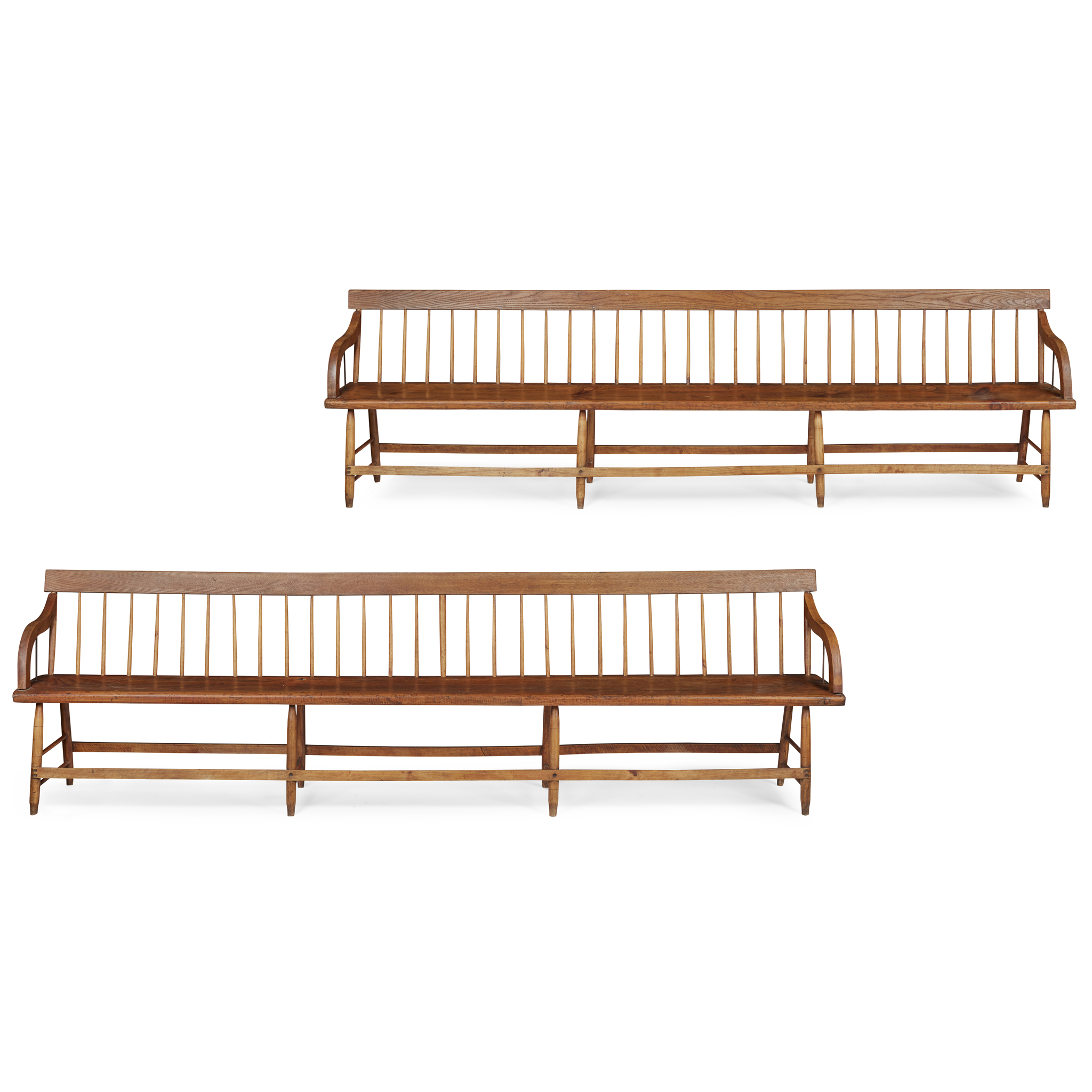 PAIR OF PINE AND ASH QUAKER MEETINGHOUSE BENCHES